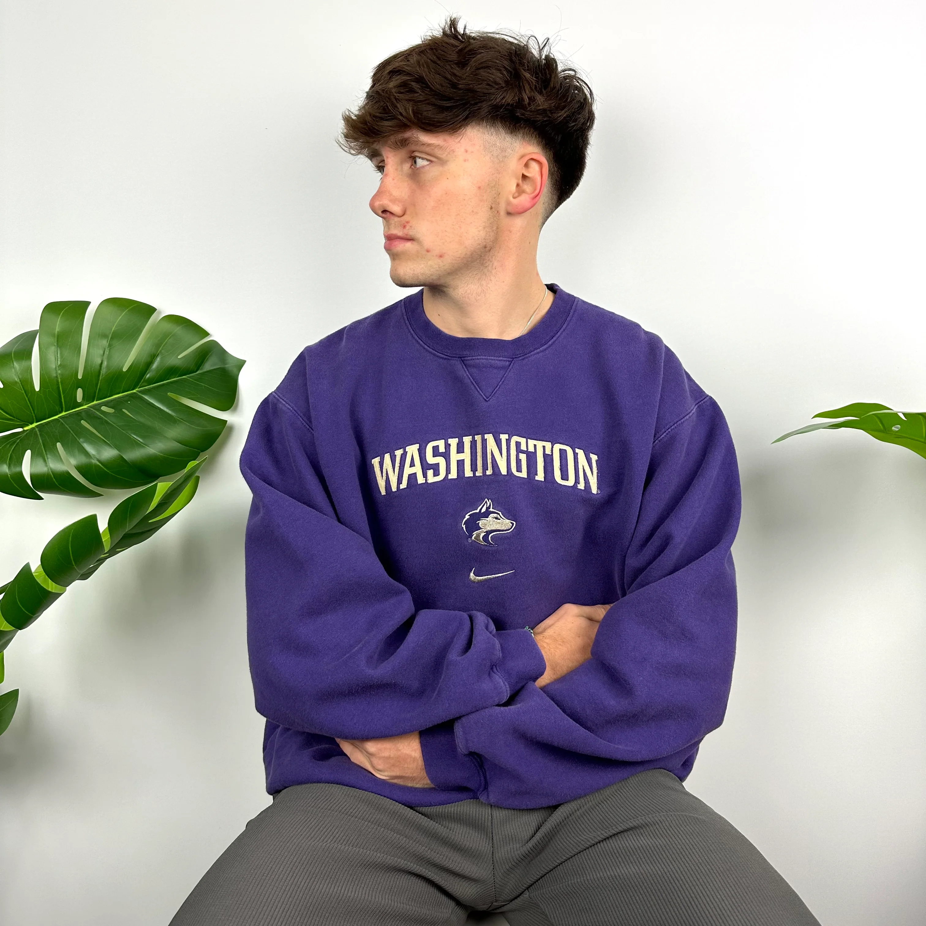 Nike x Washington Purple Embroidered Spell Out Sweatshirt (L) - Image 9