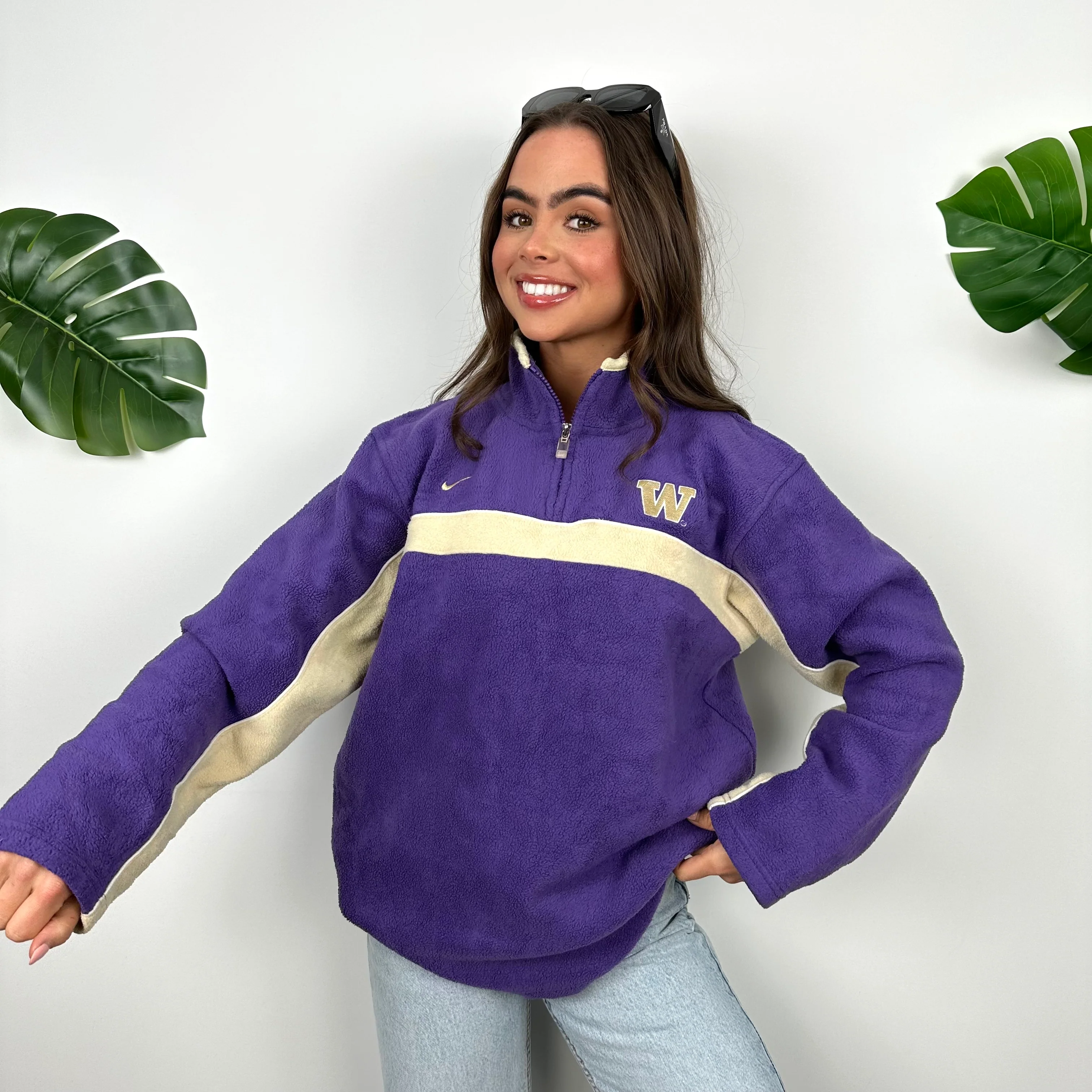 Nike x Washington Purple Embroidered Teddy Bear Fleece Quarter Zip Sweatshirt (M) - Image 2