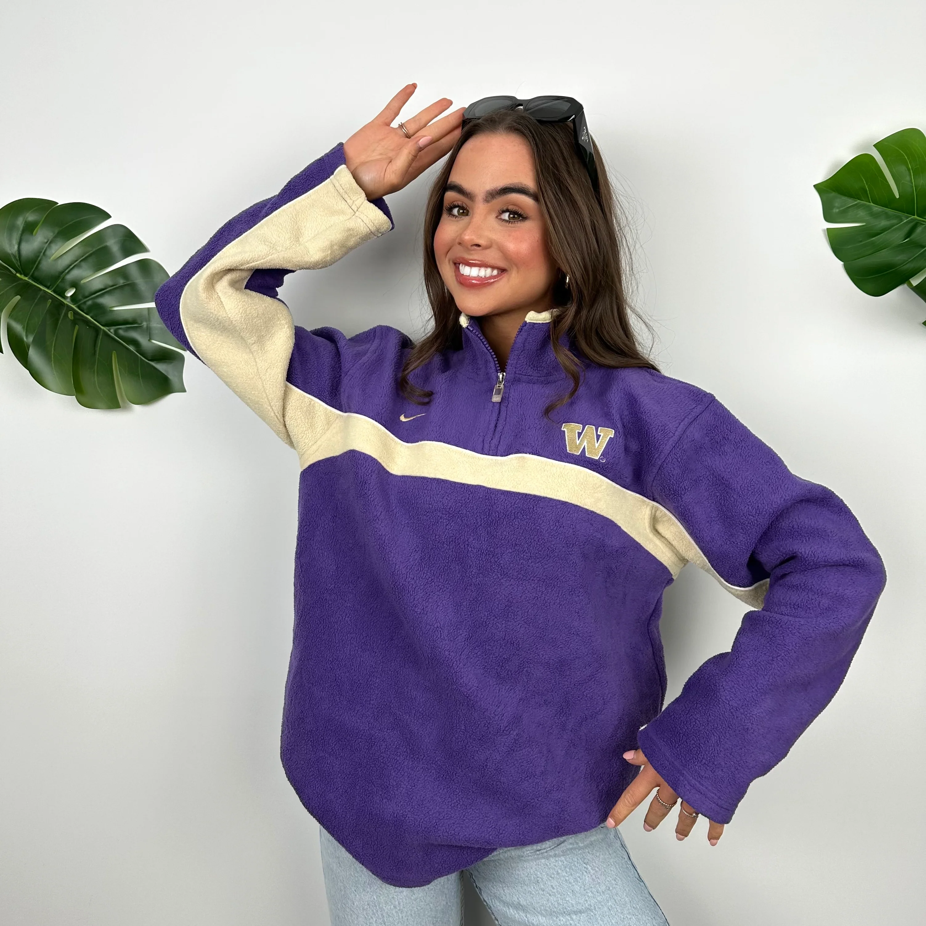 Nike x Washington Purple Embroidered Teddy Bear Fleece Quarter Zip Sweatshirt (M) - Image 3