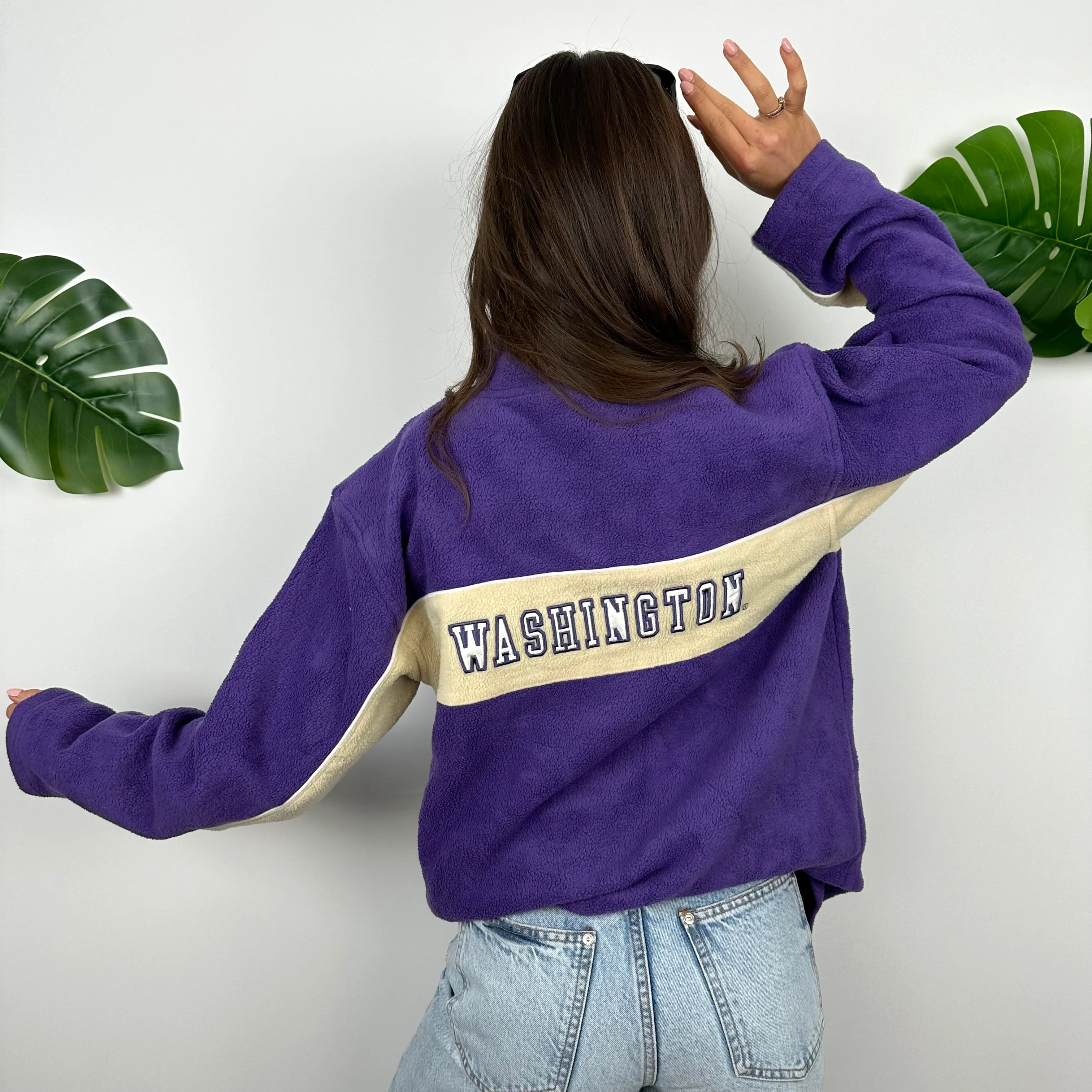 Nike x Washington Purple Embroidered Teddy Bear Fleece Quarter Zip Sweatshirt (M) - Image 4