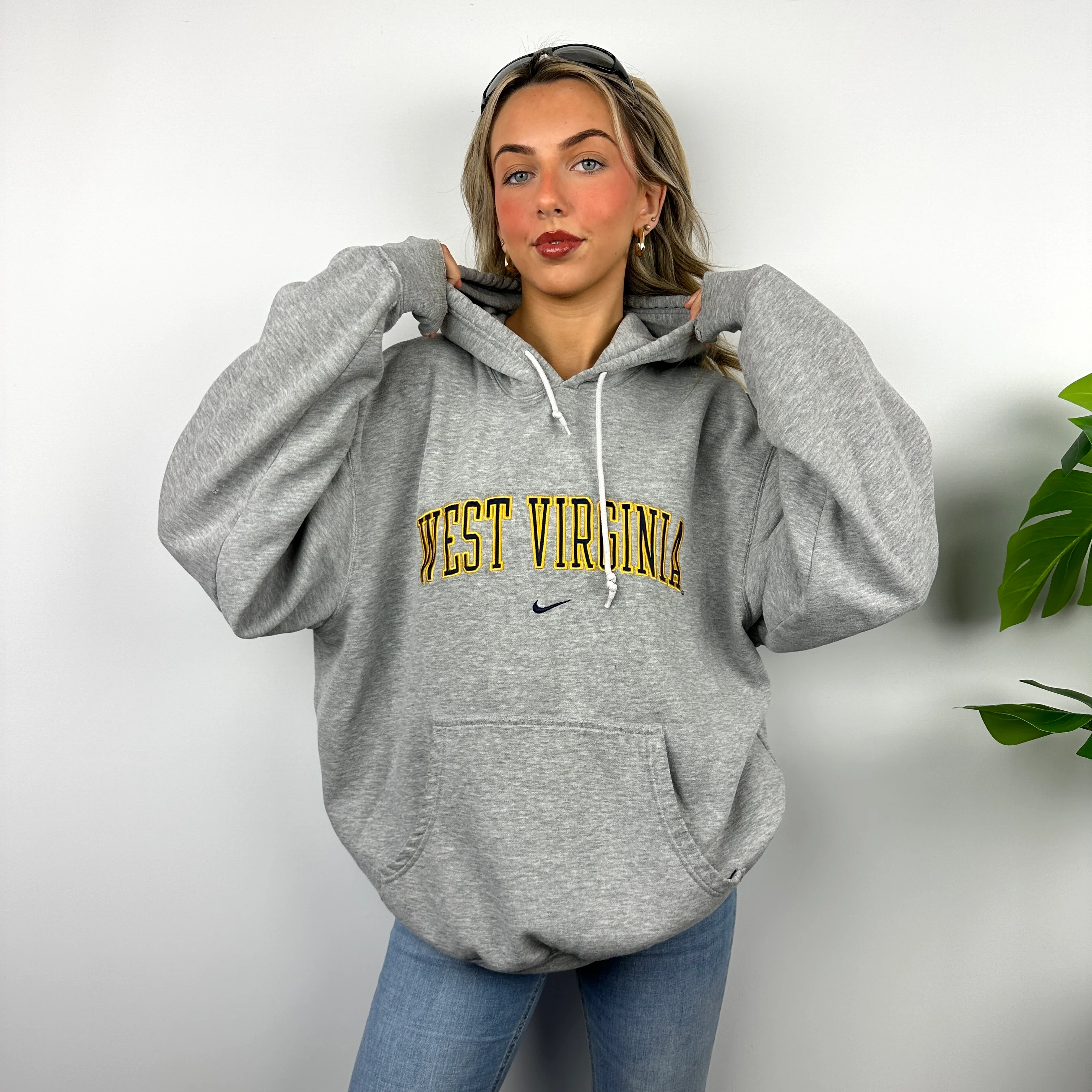 Nike x West Virginia Grey Embroidered Spell Out Hoodie (L)