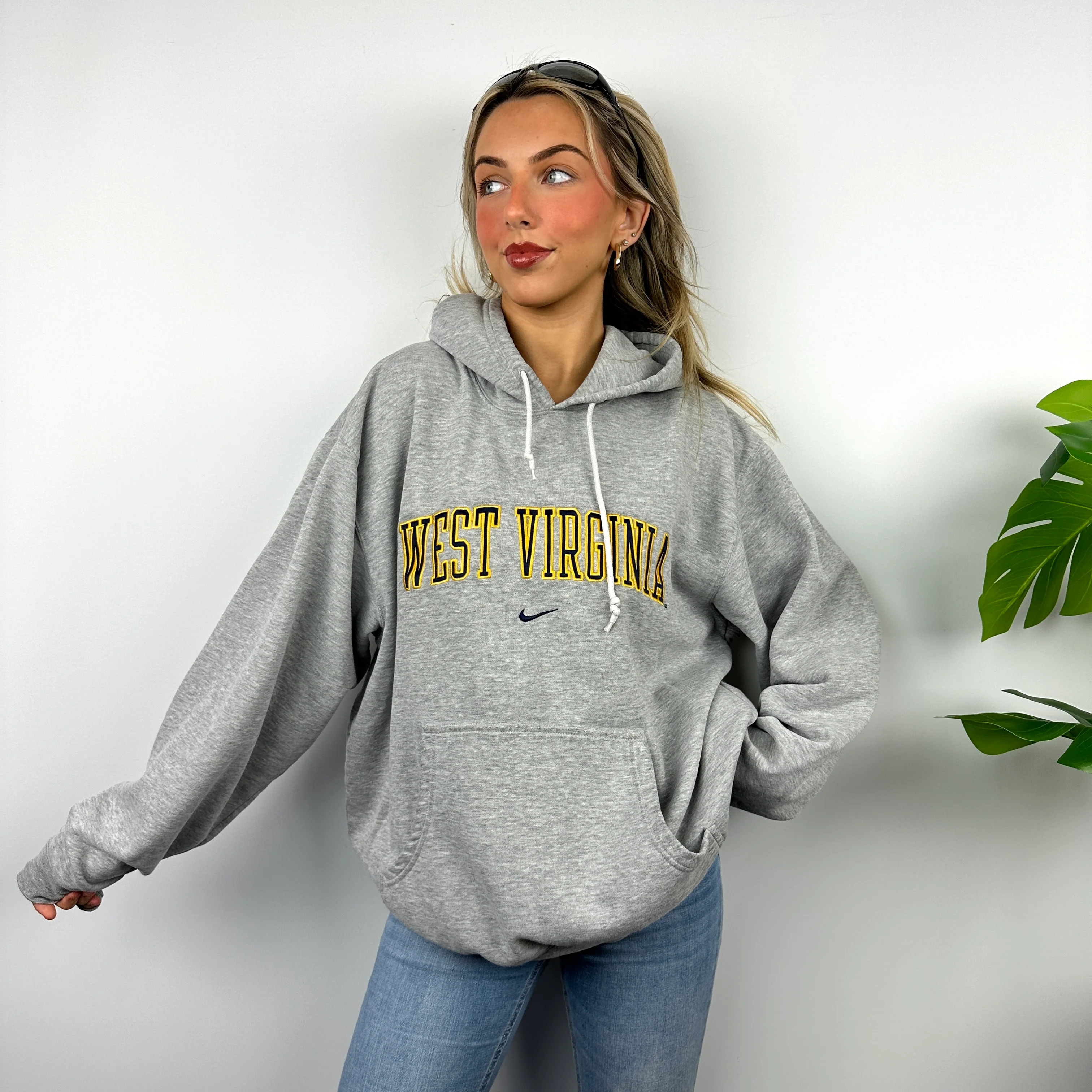 Nike x West Virginia Grey Embroidered Spell Out Hoodie (L) - Image 3