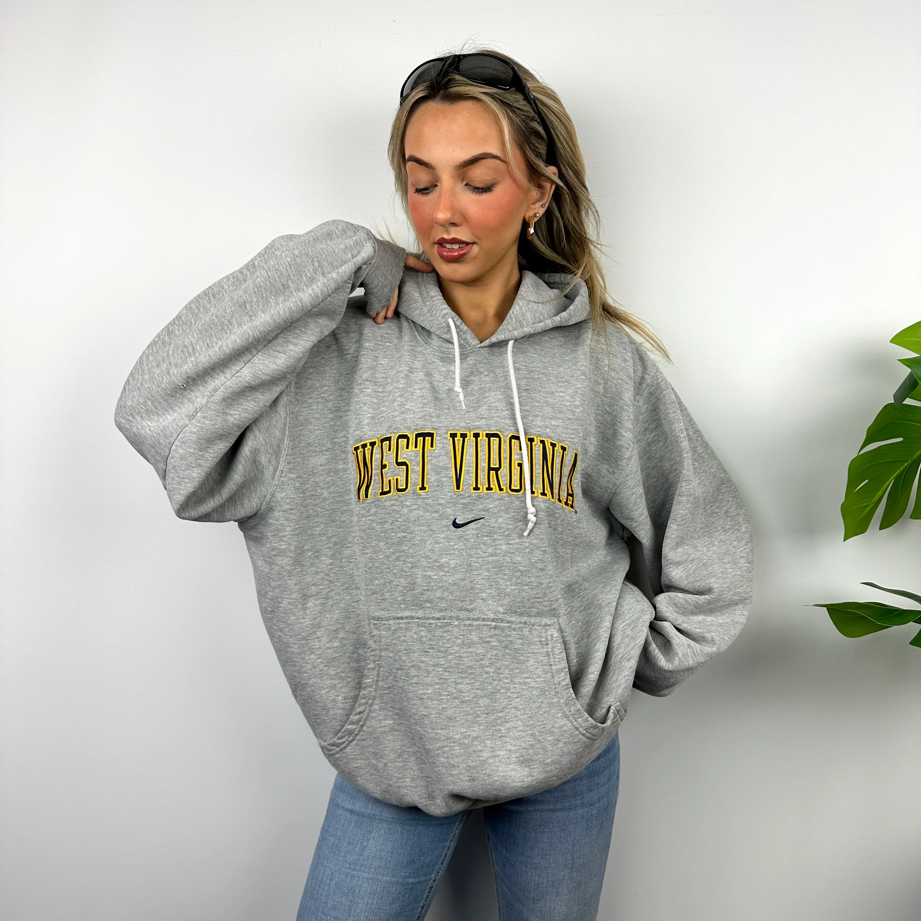 Nike x West Virginia Grey Embroidered Spell Out Hoodie (L) - Image 5