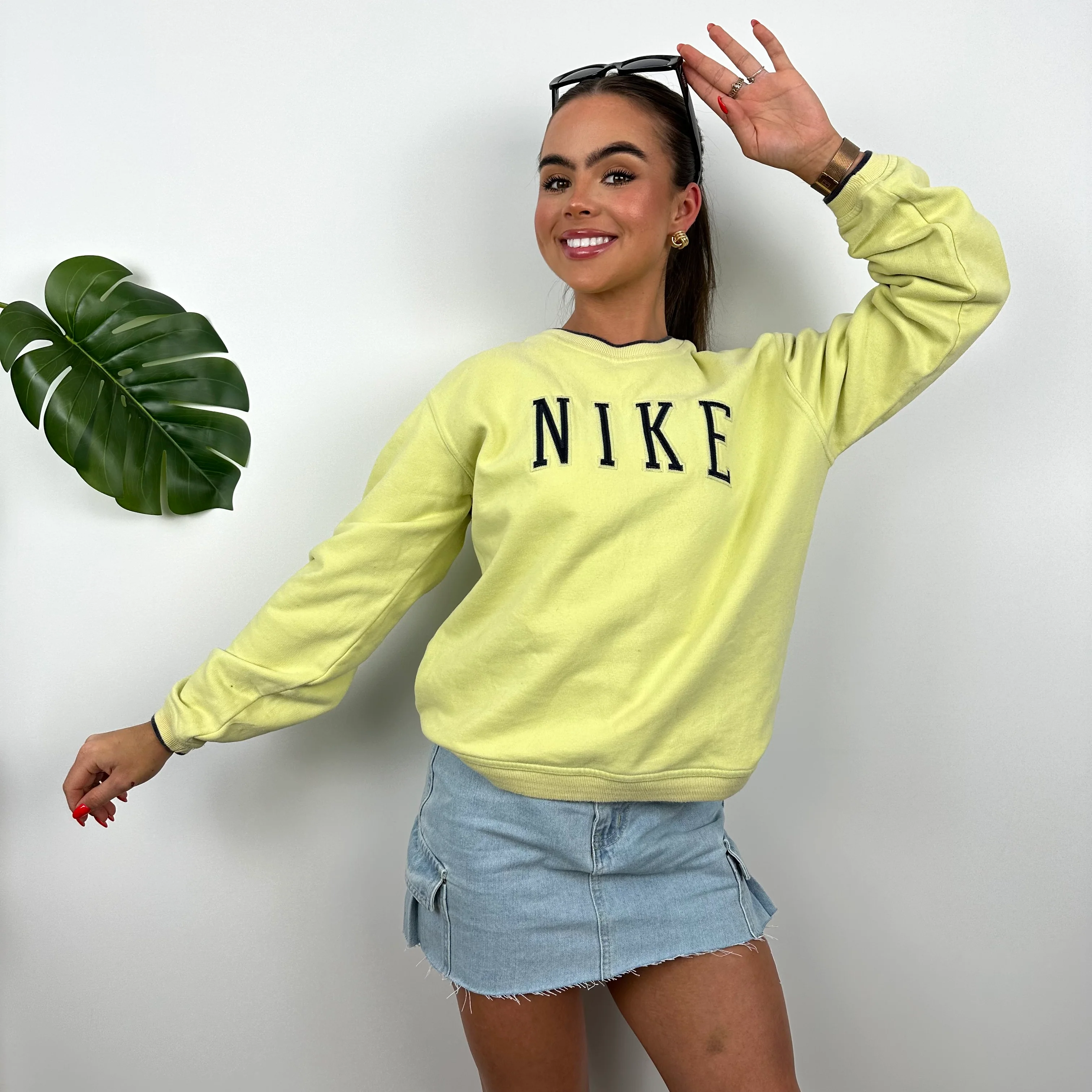 Nike Lime Embroidered Spell Out Sweatshirt (S) - Image 2