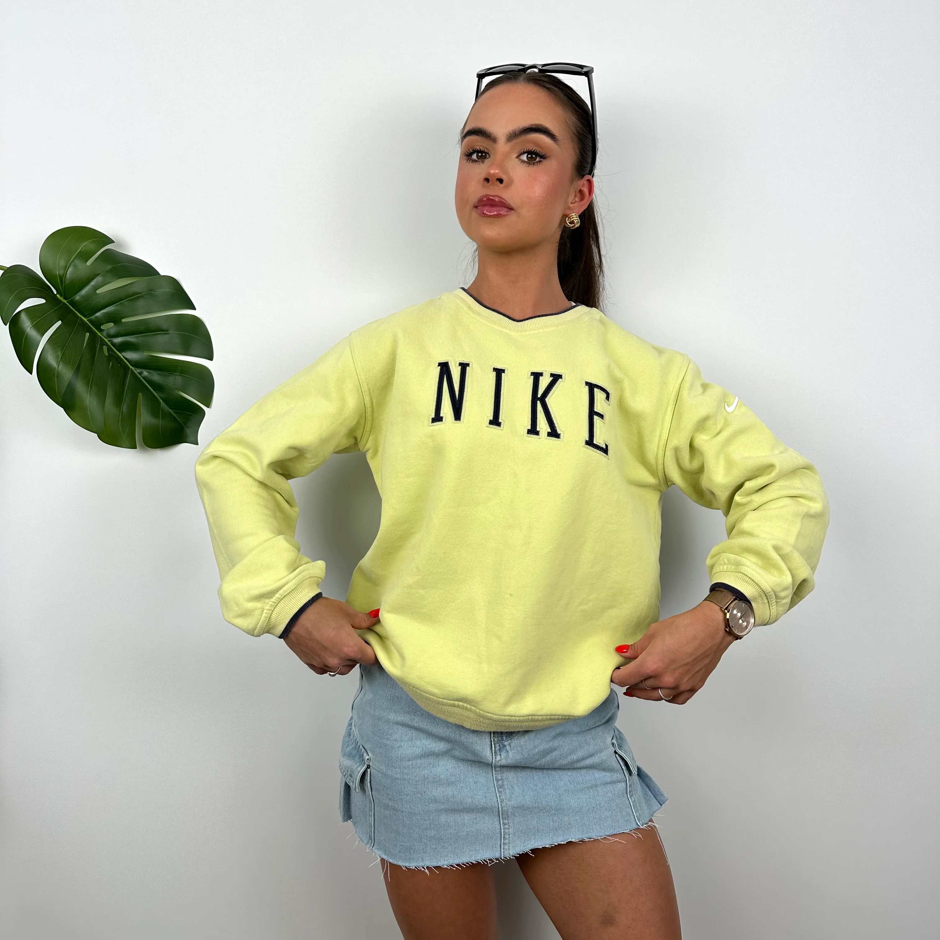 Nike Lime Embroidered Spell Out Sweatshirt (S) - Image 3