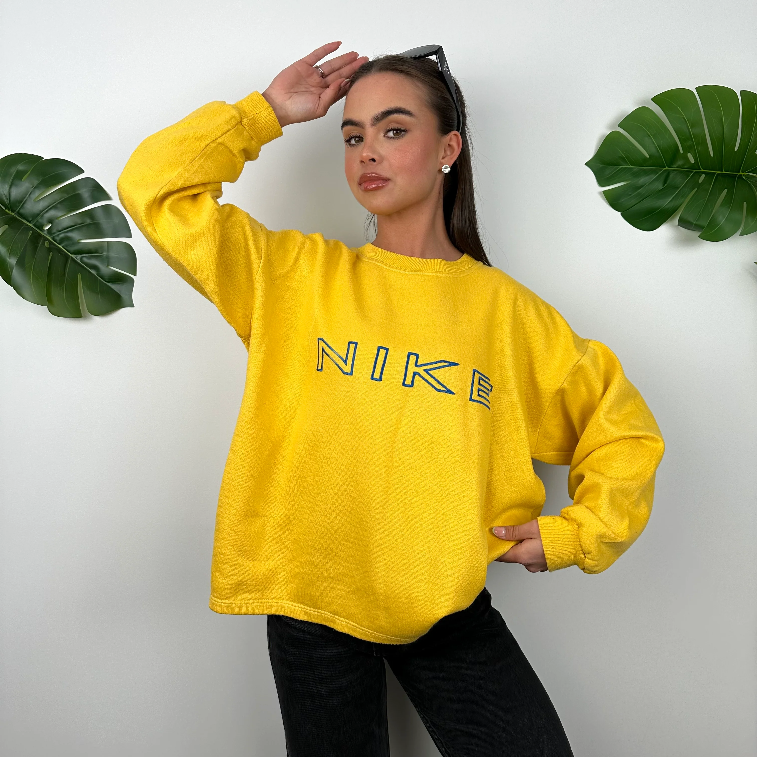 Nike Yellow Embroidered Spell Out Sweatshirt (M) - Image 2