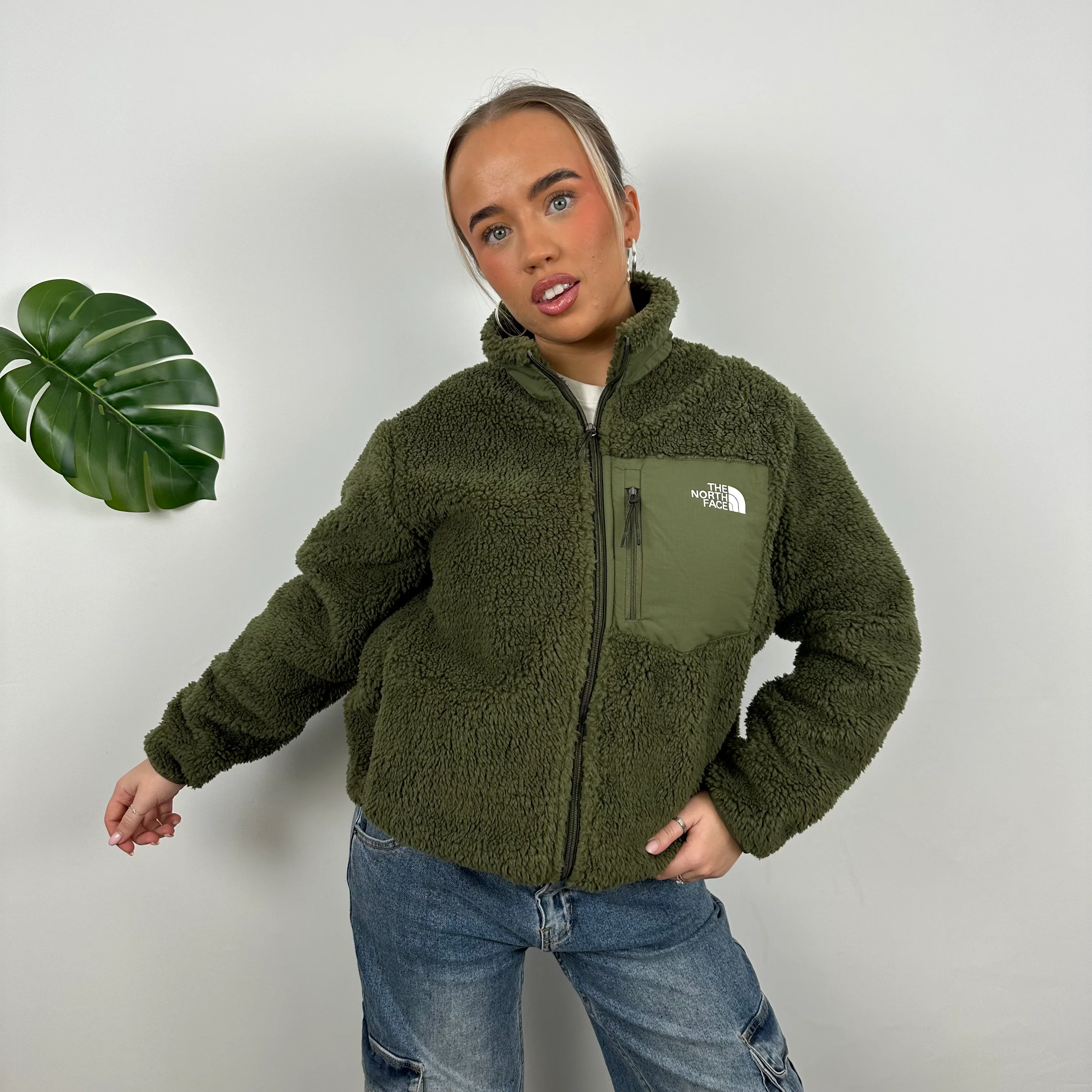 North Face Green Teddy Bear Fleece Zip Up Jacket (M) - Image 2