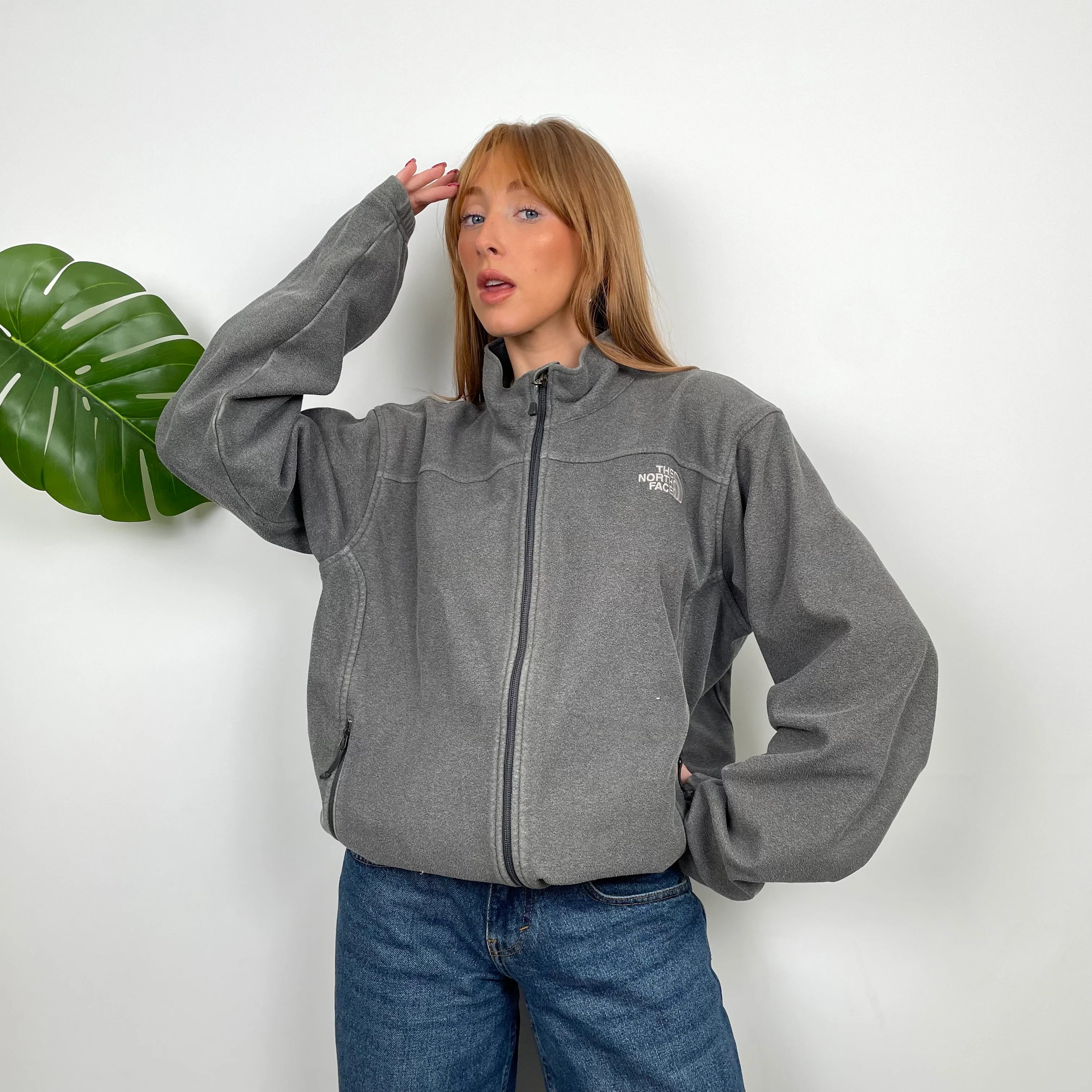 North Face Grey Teddy Bear Fleece Zip Up Jacket (L)