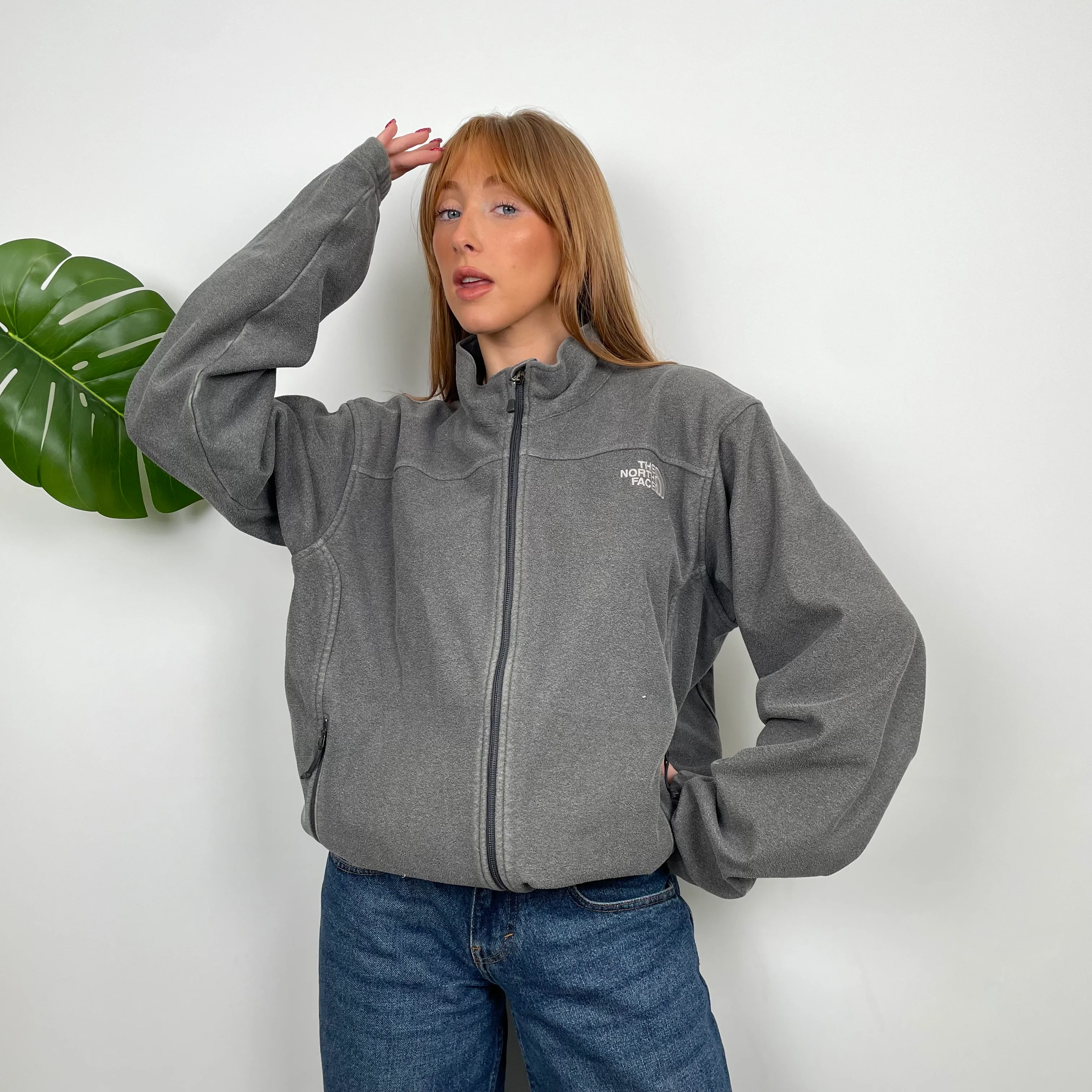 North Face Grey Teddy Bear Fleece Zip Up Jacket (L) - Image 2