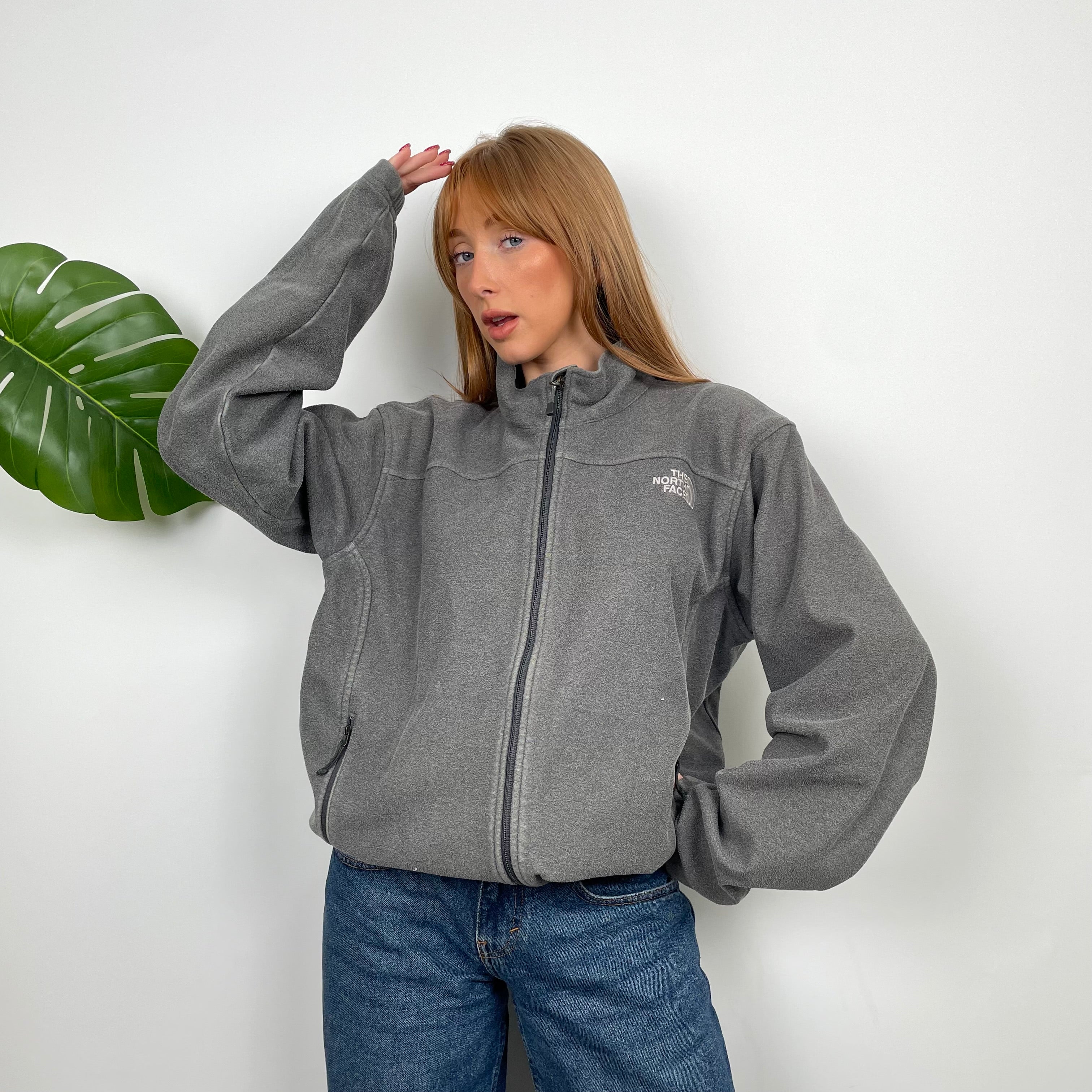 North Face Grey Teddy Bear Fleece Zip Up Jacket (L) - Image 3