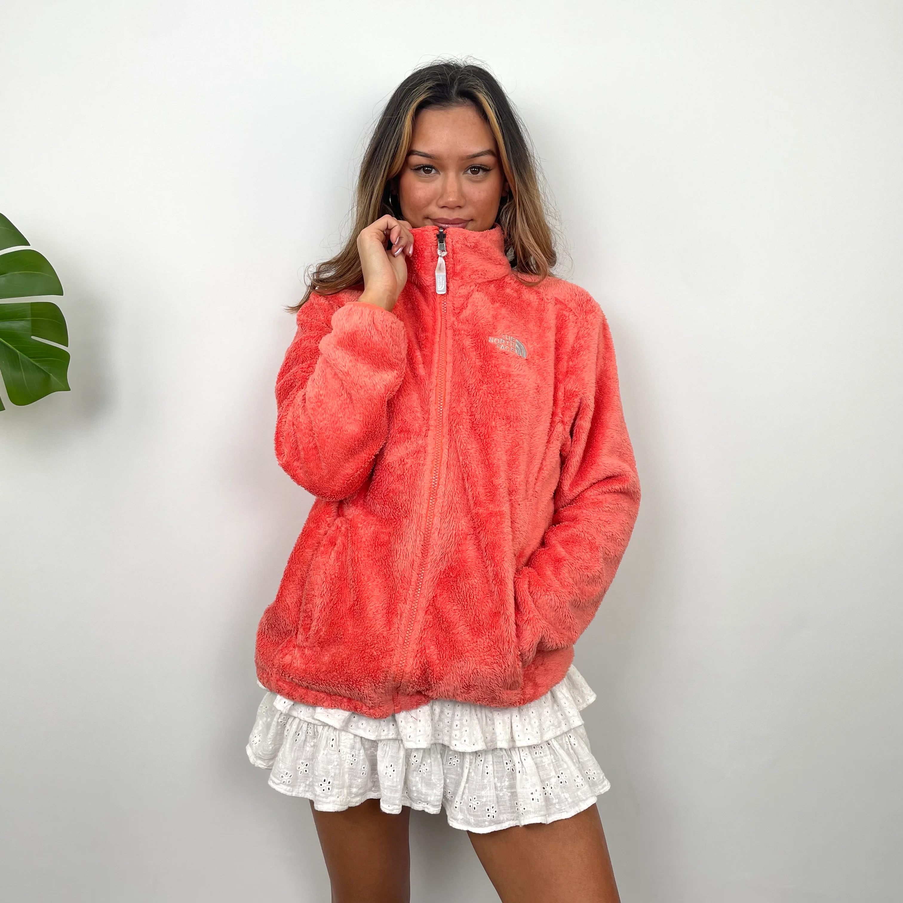 North Face Orange Teddy Bear Fleece Zip Up Jacket (M) - Image 2