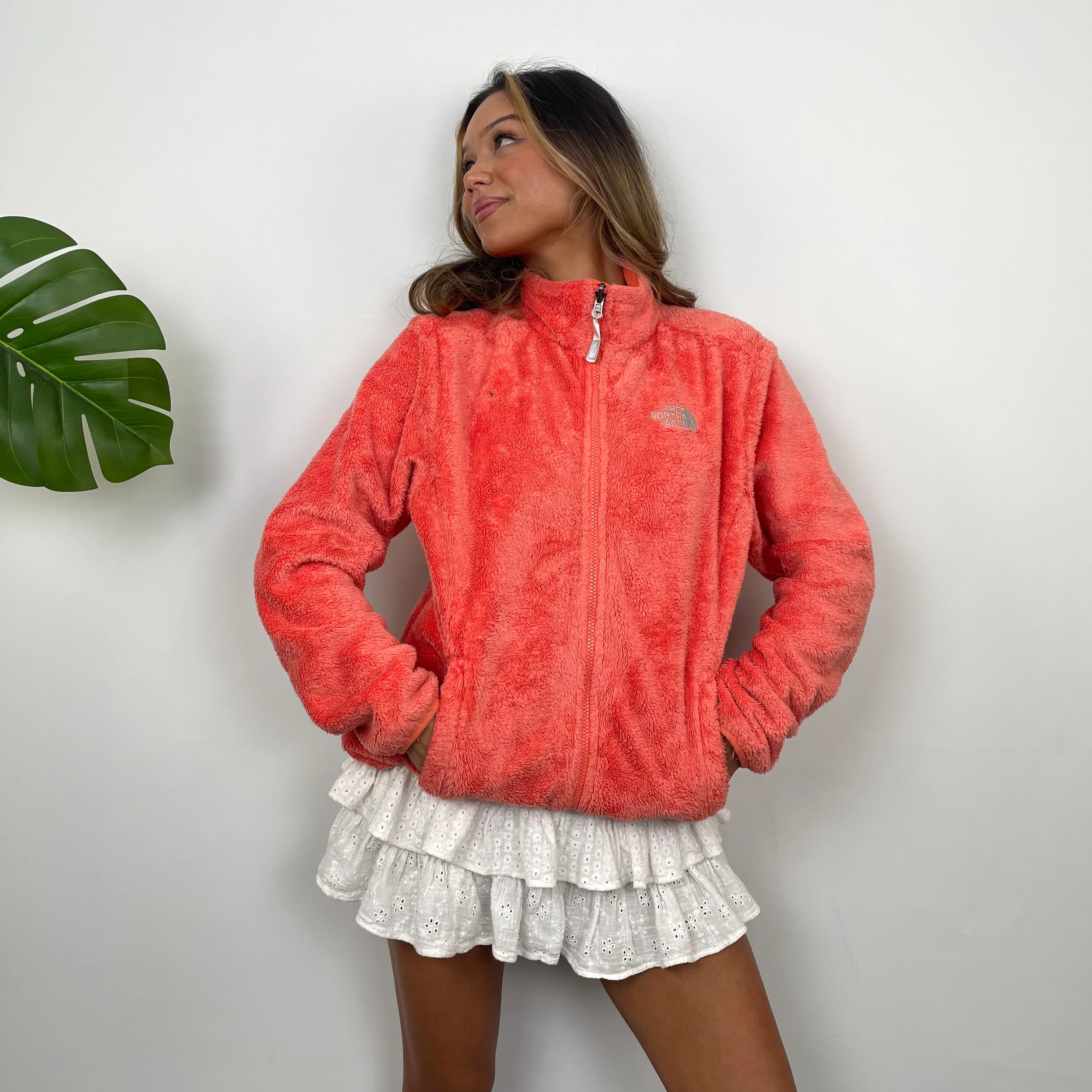 North Face Orange Teddy Bear Fleece Zip Up Jacket (M) - Image 5