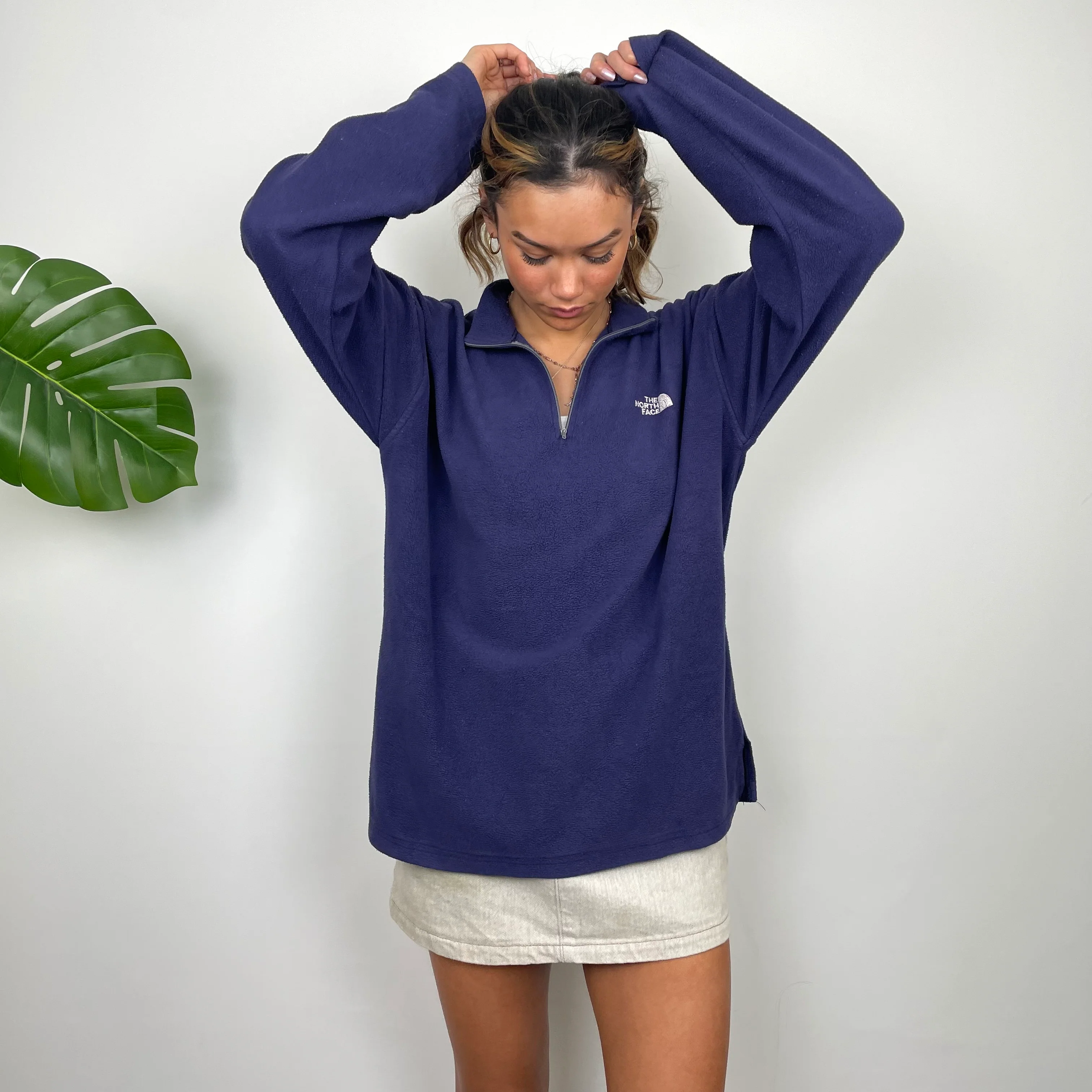 North Face Purple Teddy Bear Fleece Quarter Zip Up Jacket (M)