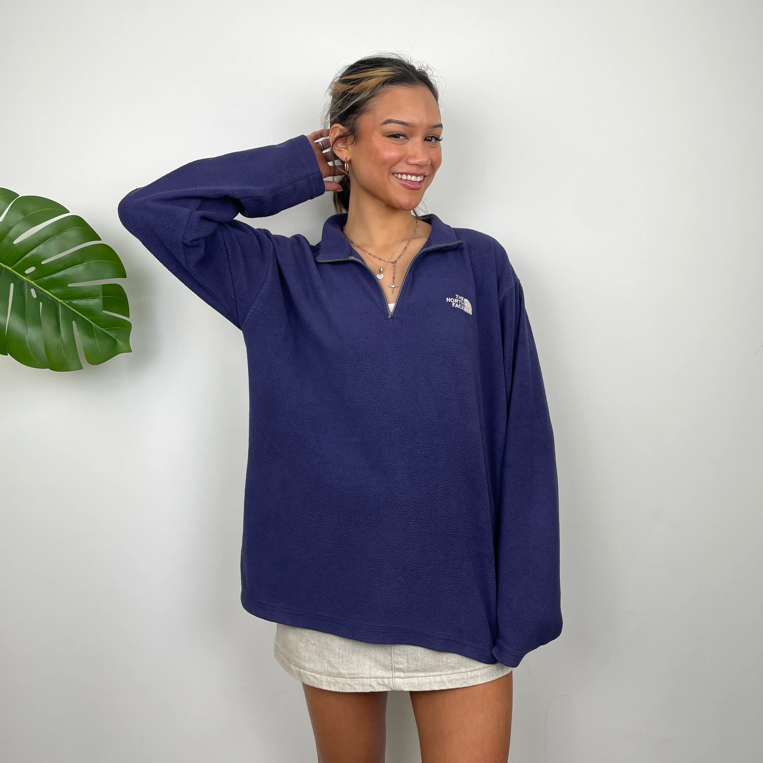 North Face Purple Teddy Bear Fleece Quarter Zip Up Jacket (M) - Image 2