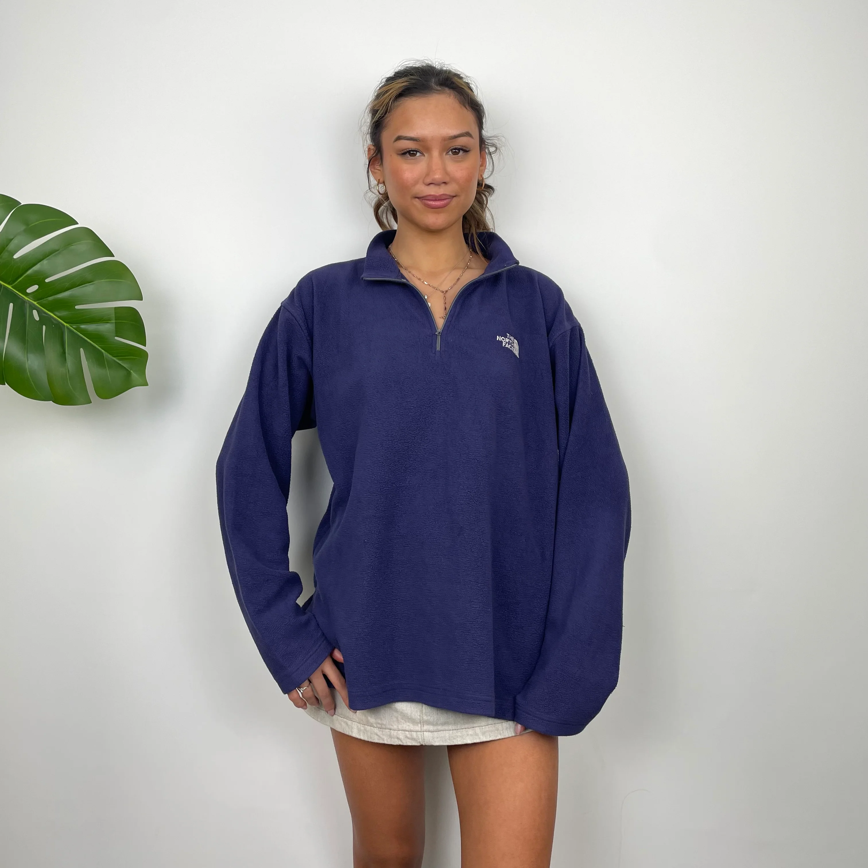 North Face Purple Teddy Bear Fleece Quarter Zip Up Jacket (M) - Image 3