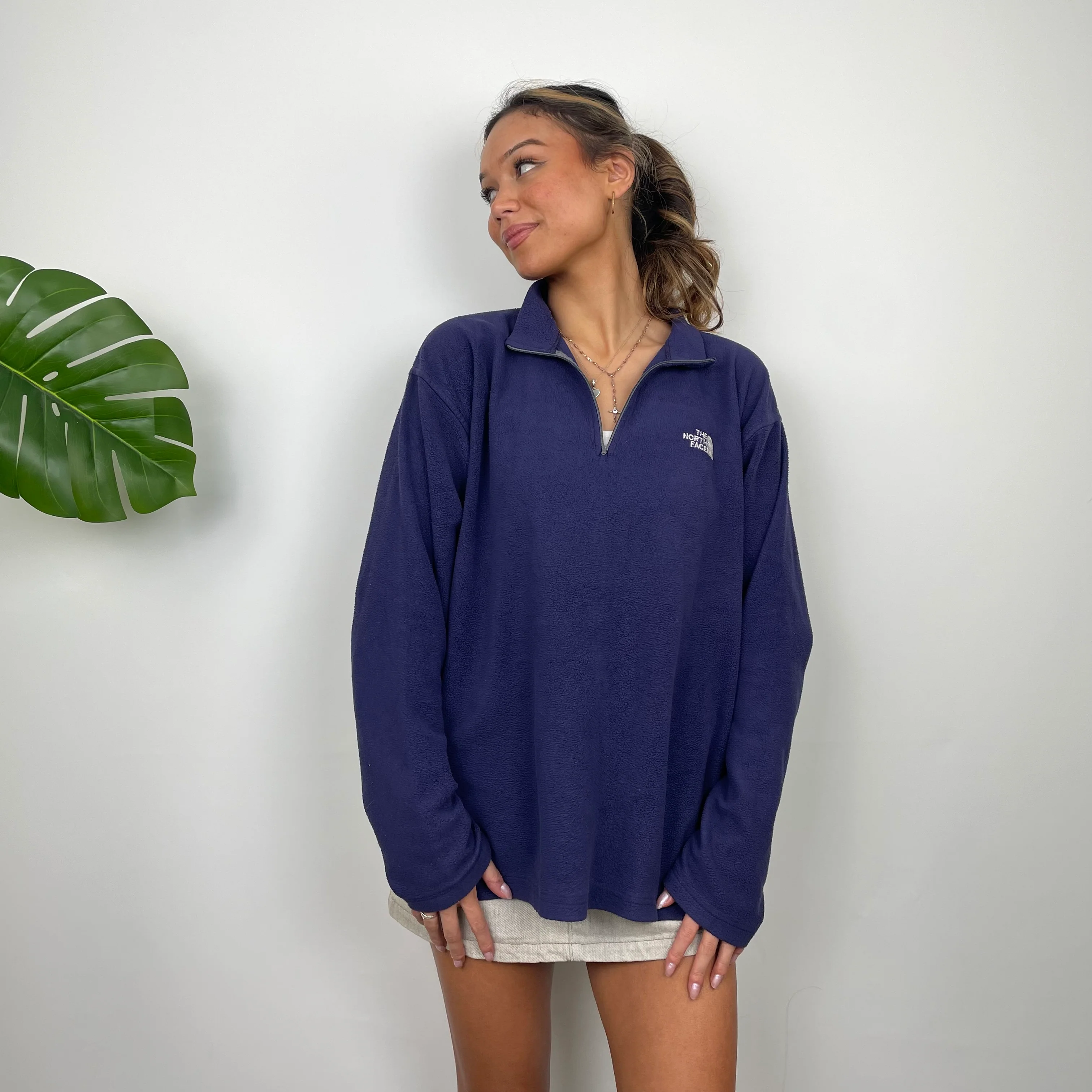 North Face Purple Teddy Bear Fleece Quarter Zip Up Jacket (M) - Image 4