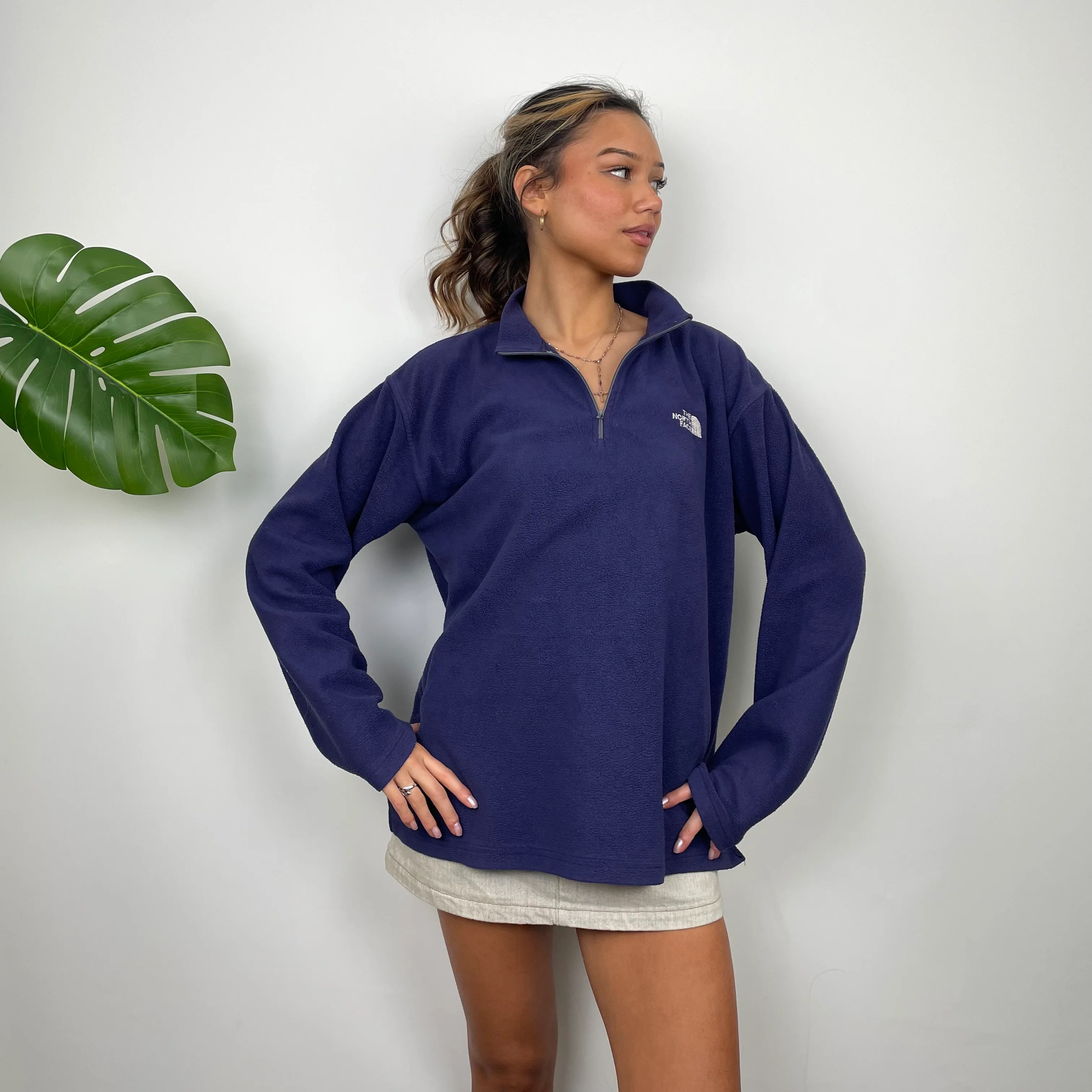 North Face Purple Teddy Bear Fleece Quarter Zip Up Jacket (M) - Image 5