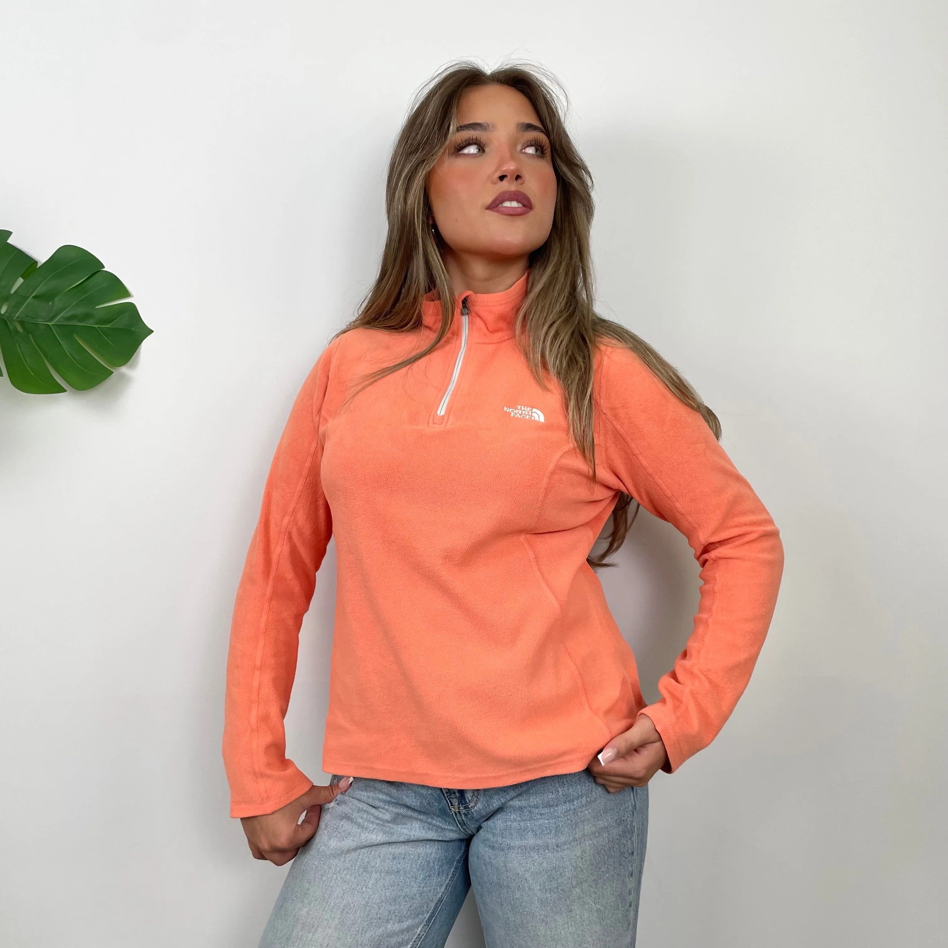 North Face RARE Coral Denali Teddy Bear Fleece Quarter Zip Up Jacket (S) - Image 5