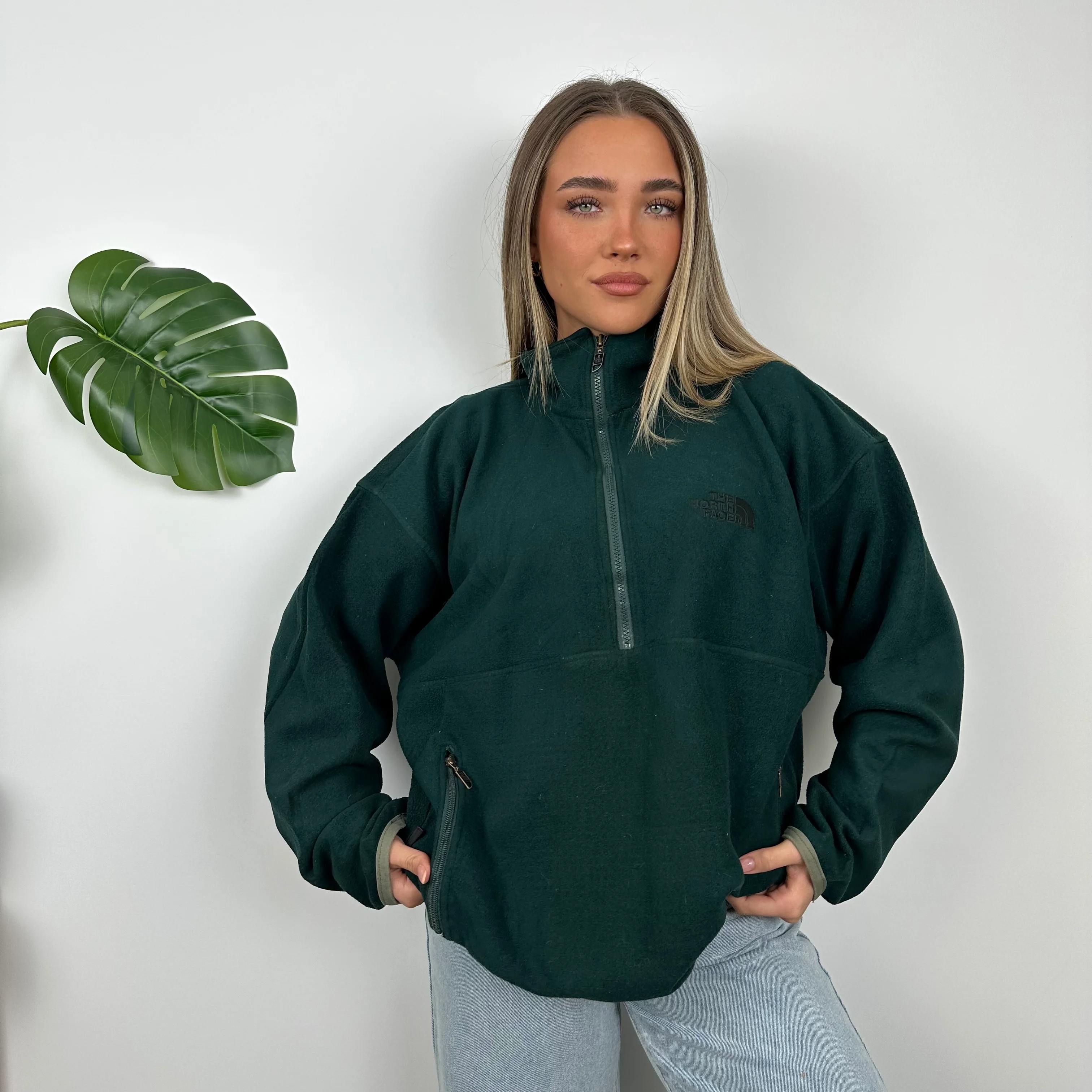 North Face RARE Green Teddy Bear Fleece Quarter Zip (L) - Image 5