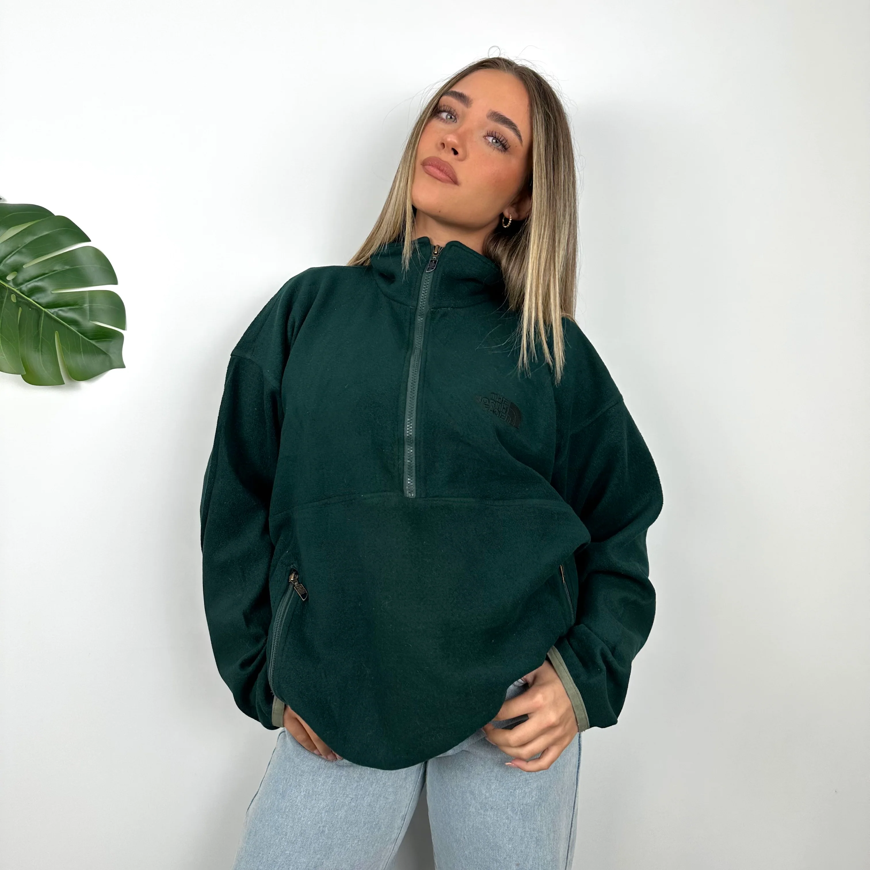 North Face RARE Green Teddy Bear Fleece Quarter Zip (L) - Image 6