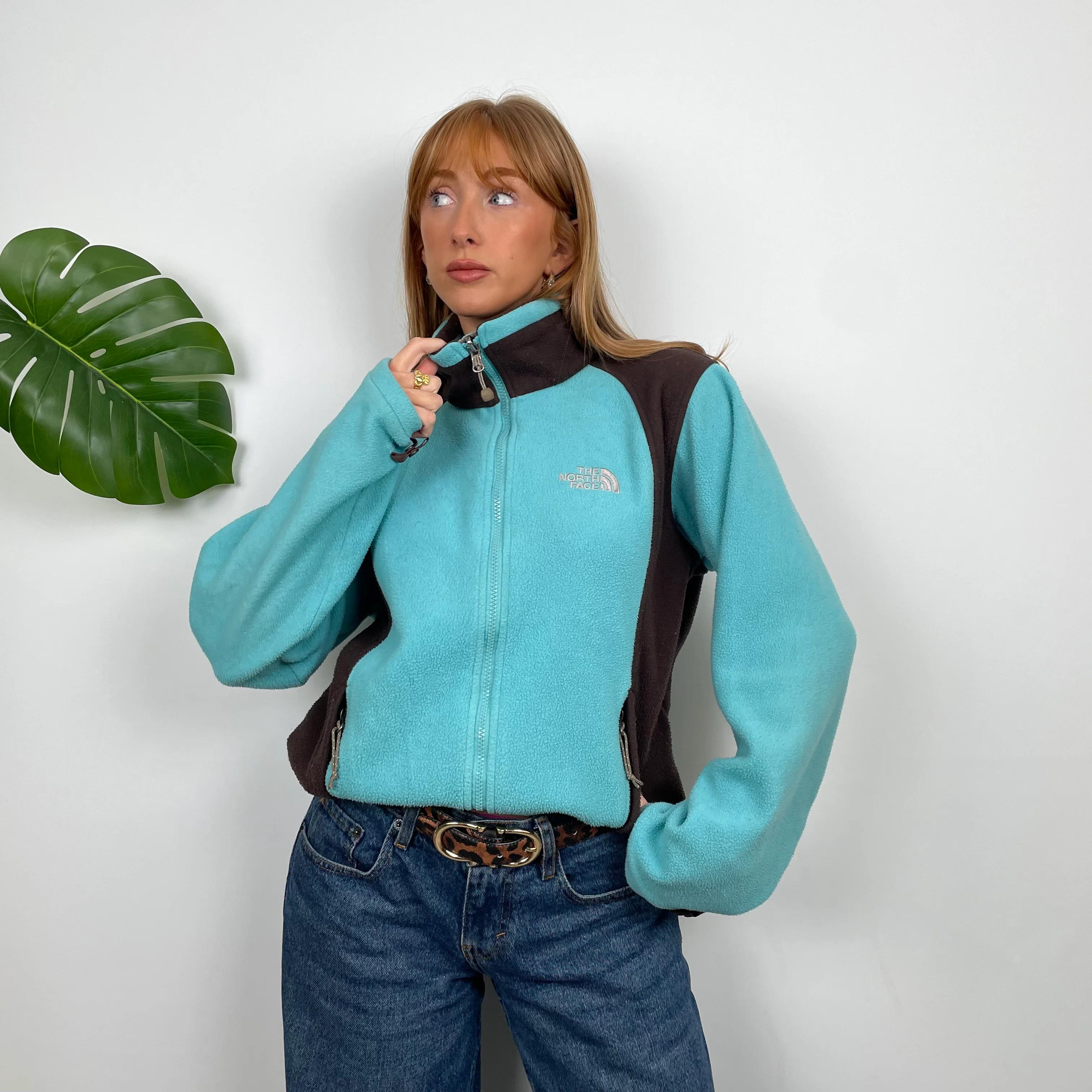 North Face RARE Turquoise Teddy Bear Fleece Zip Up Jacket (S)