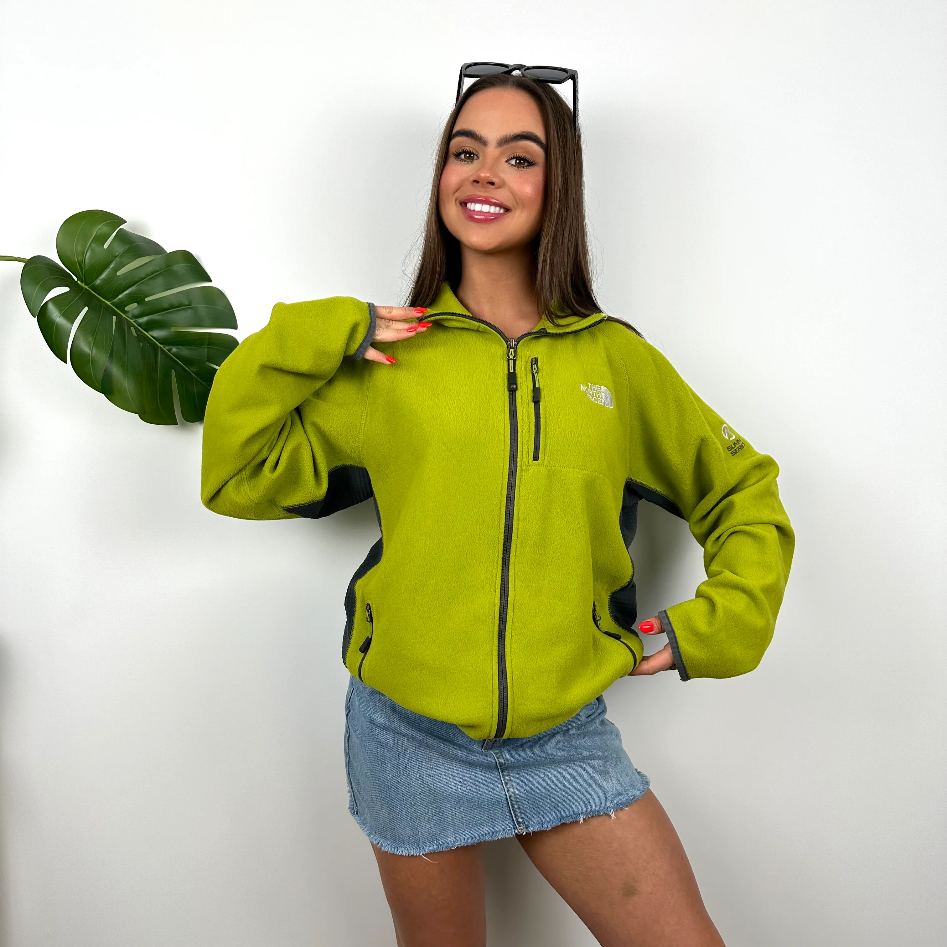 North Face RARE Lime Denali Teddy Bear Fleece Zip Up Jacket (M) - Image 5