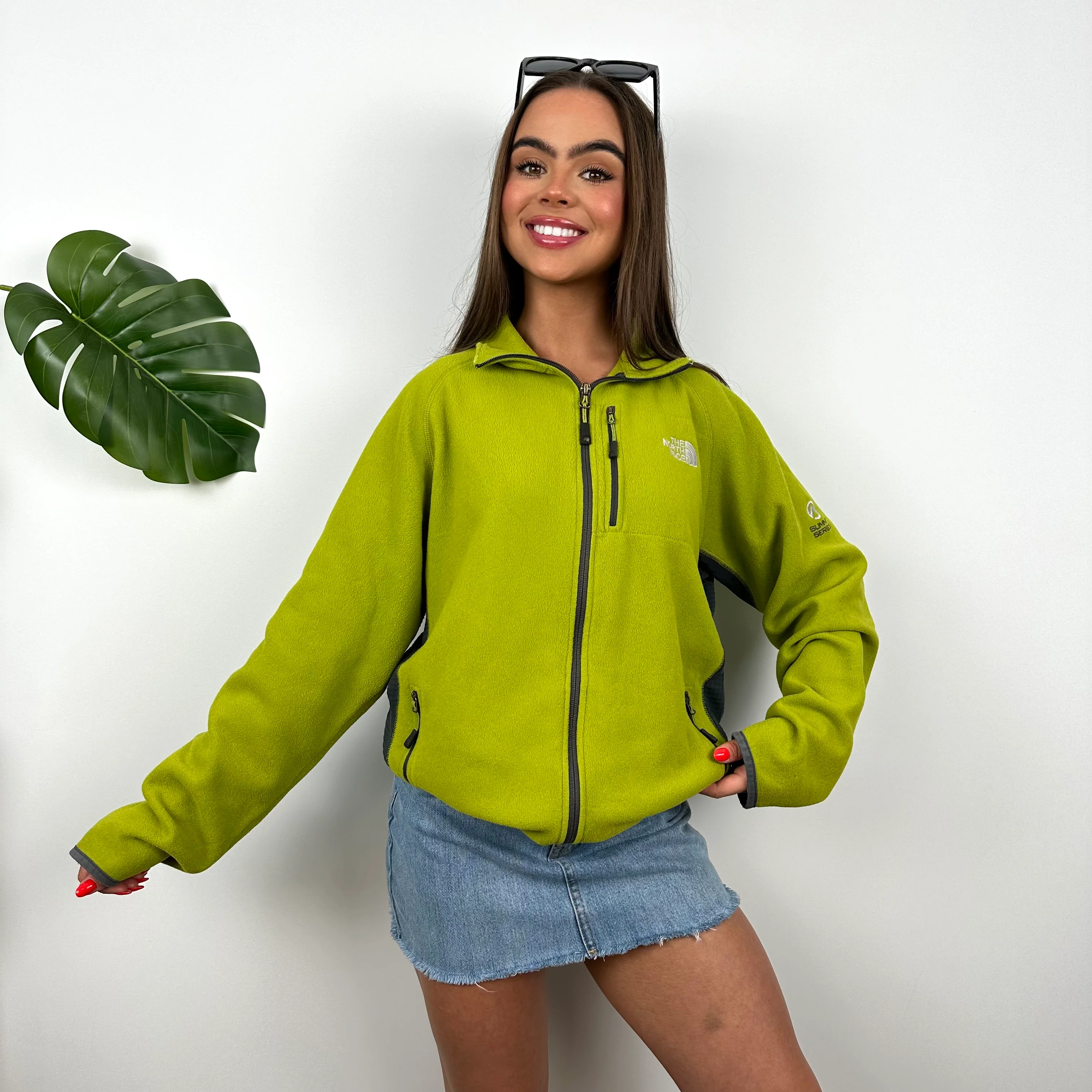 North Face RARE Lime Denali Teddy Bear Fleece Zip Up Jacket (M) - Image 6