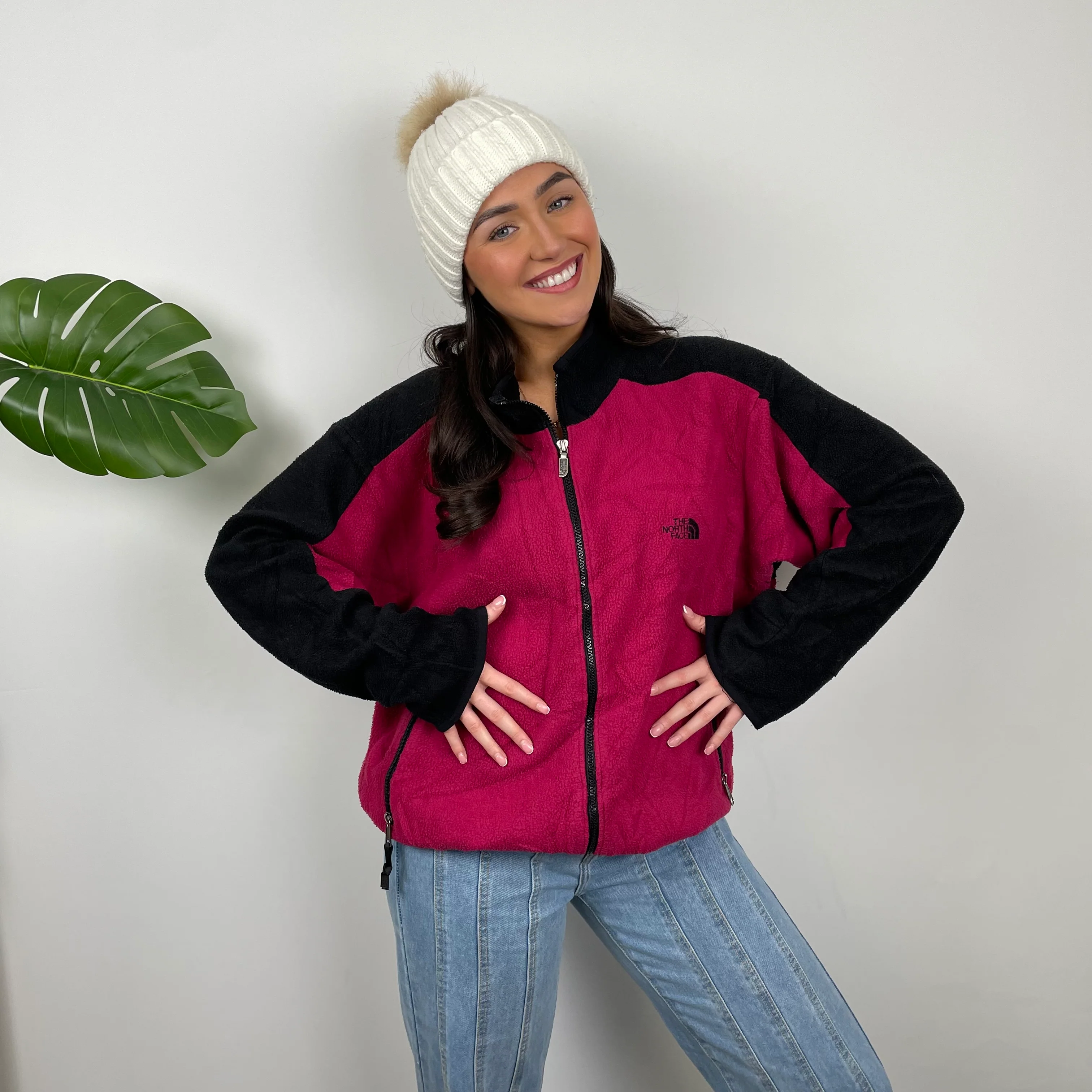 North Face Pink Teddy Bear Fleece Zip Up Jacket (M)