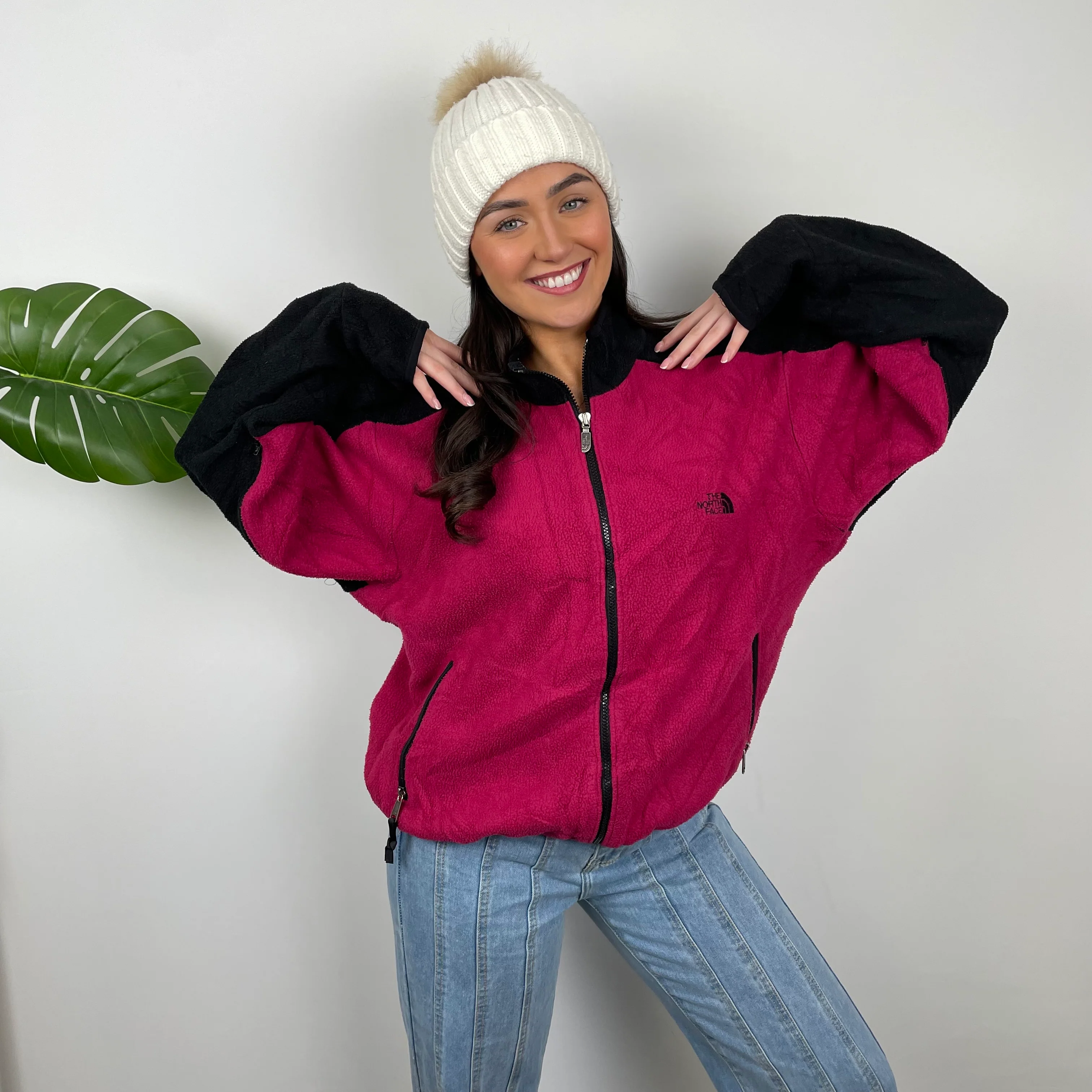 North Face Pink Teddy Bear Fleece Zip Up Jacket (M) - Image 2