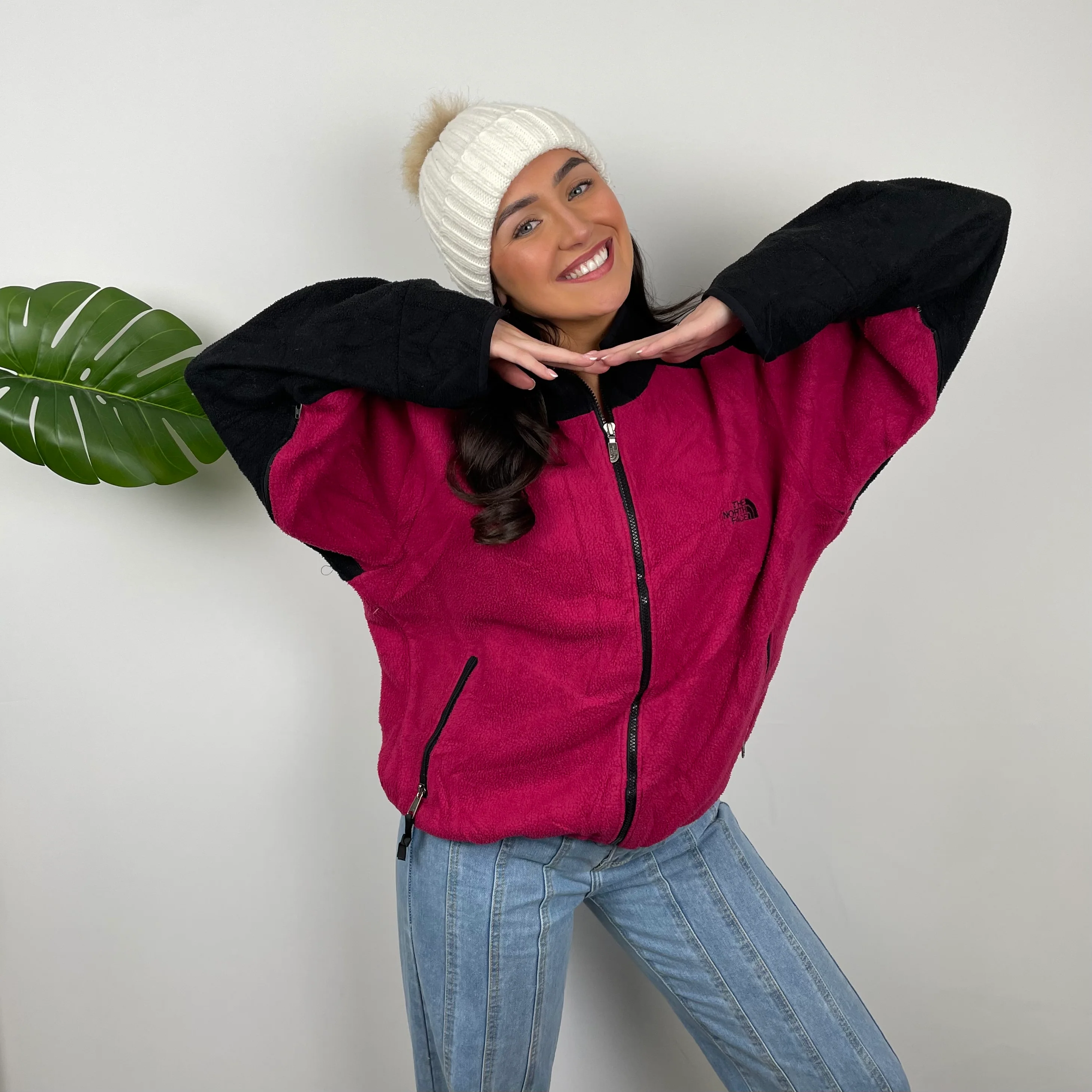 North Face Pink Teddy Bear Fleece Zip Up Jacket (M) - Image 4