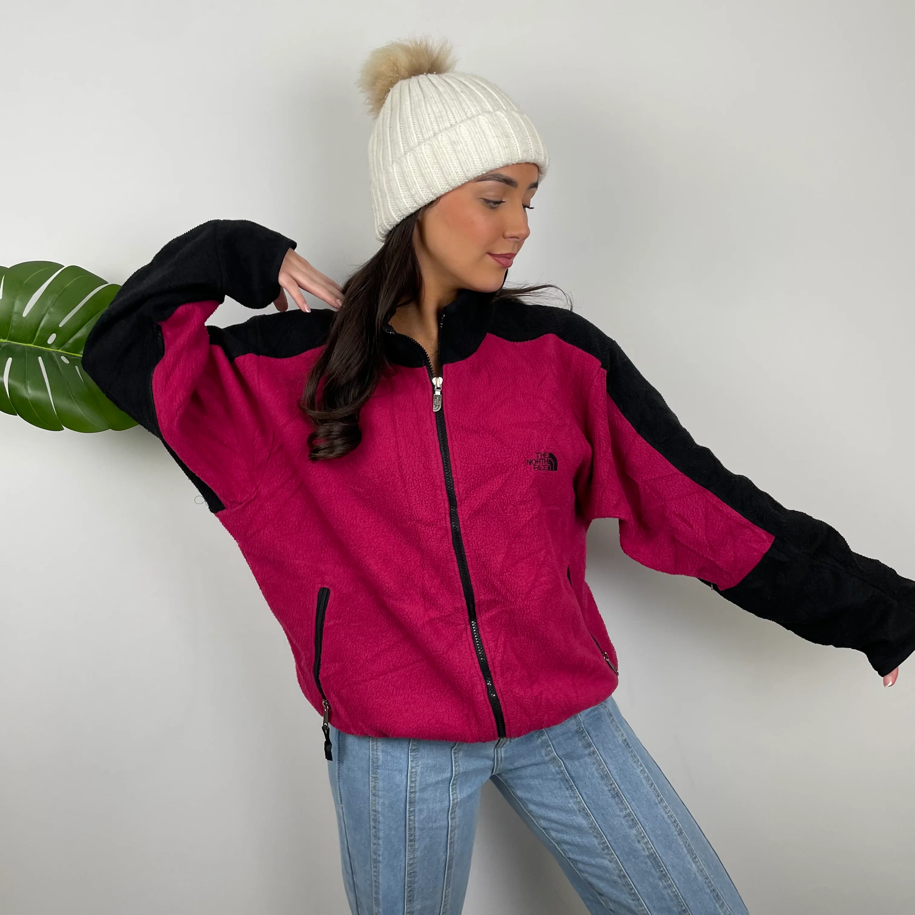 North Face Pink Teddy Bear Fleece Zip Up Jacket (M) - Image 6