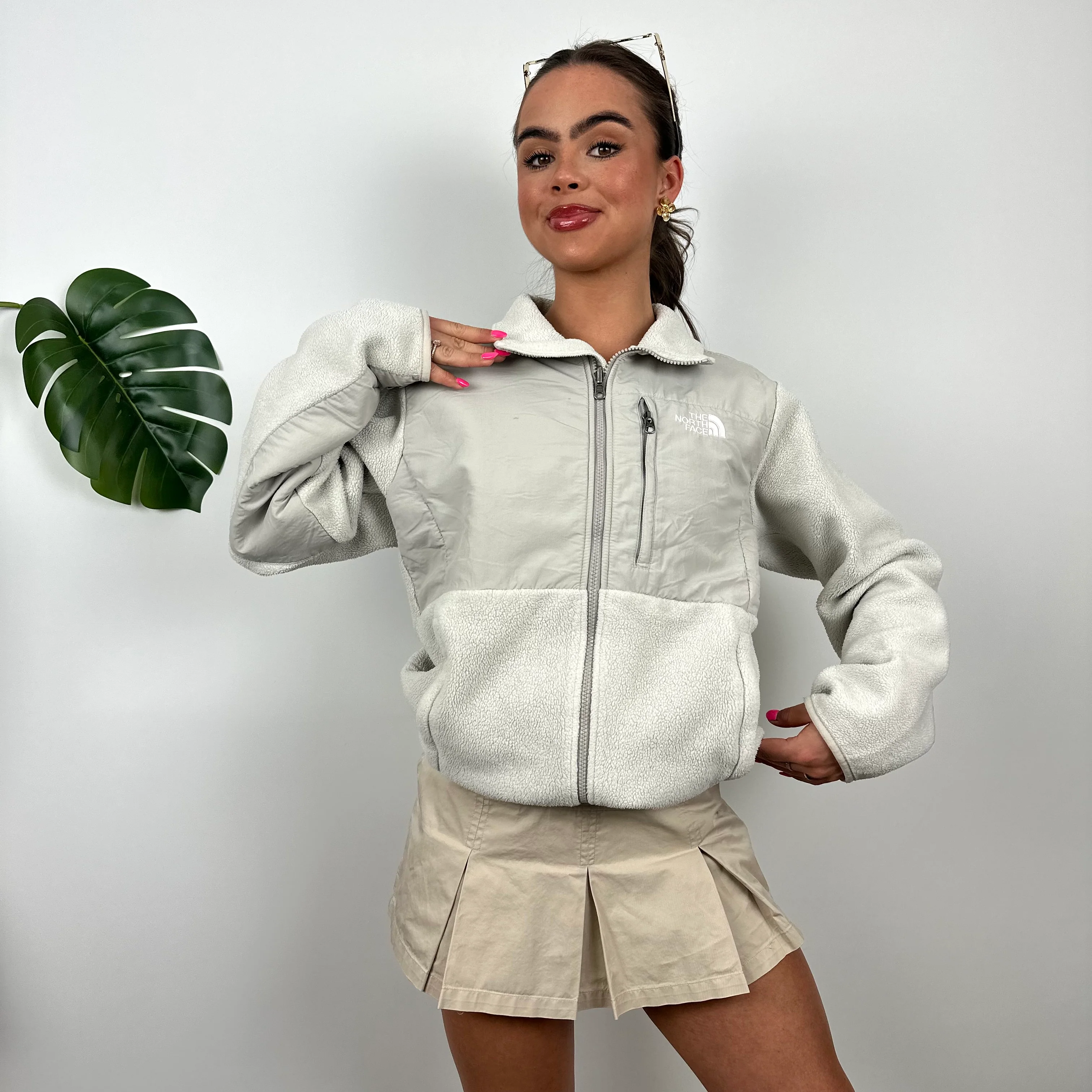 North Face White Denali Teddy Bear Fleece Zip Up Jacket (M) - Image 3