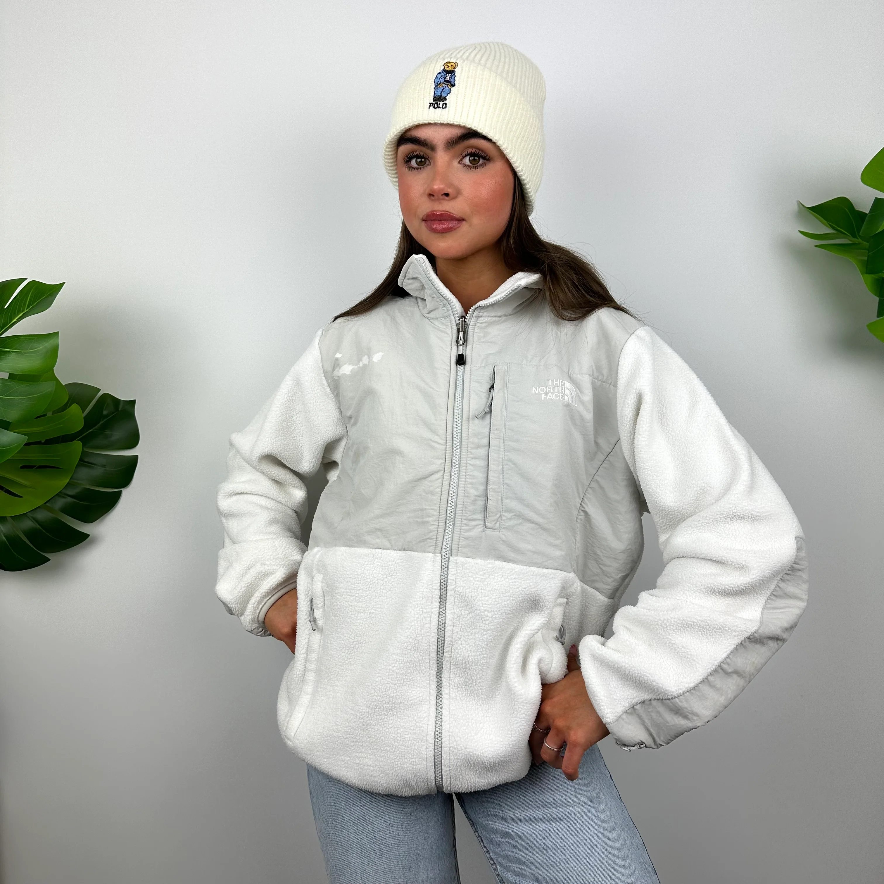North Face White Denali Teddy Bear Fleece Zip Up Jacket (M) - Image 3