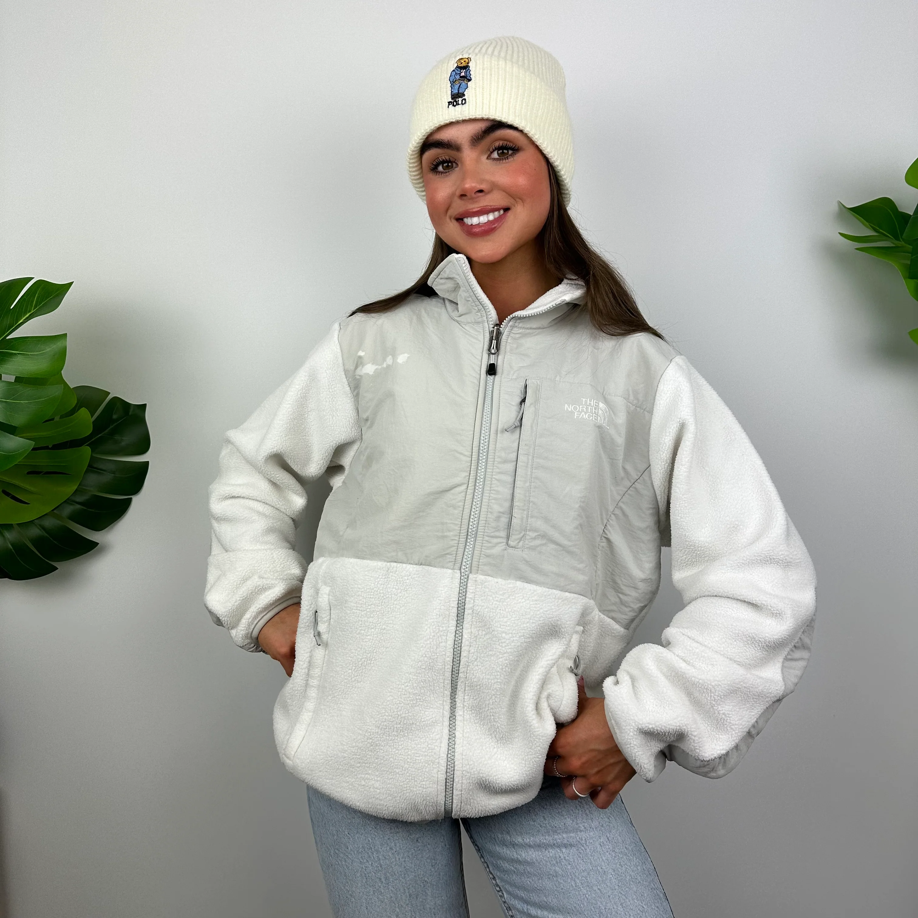 North Face White Denali Teddy Bear Fleece Zip Up Jacket (M) - Image 4