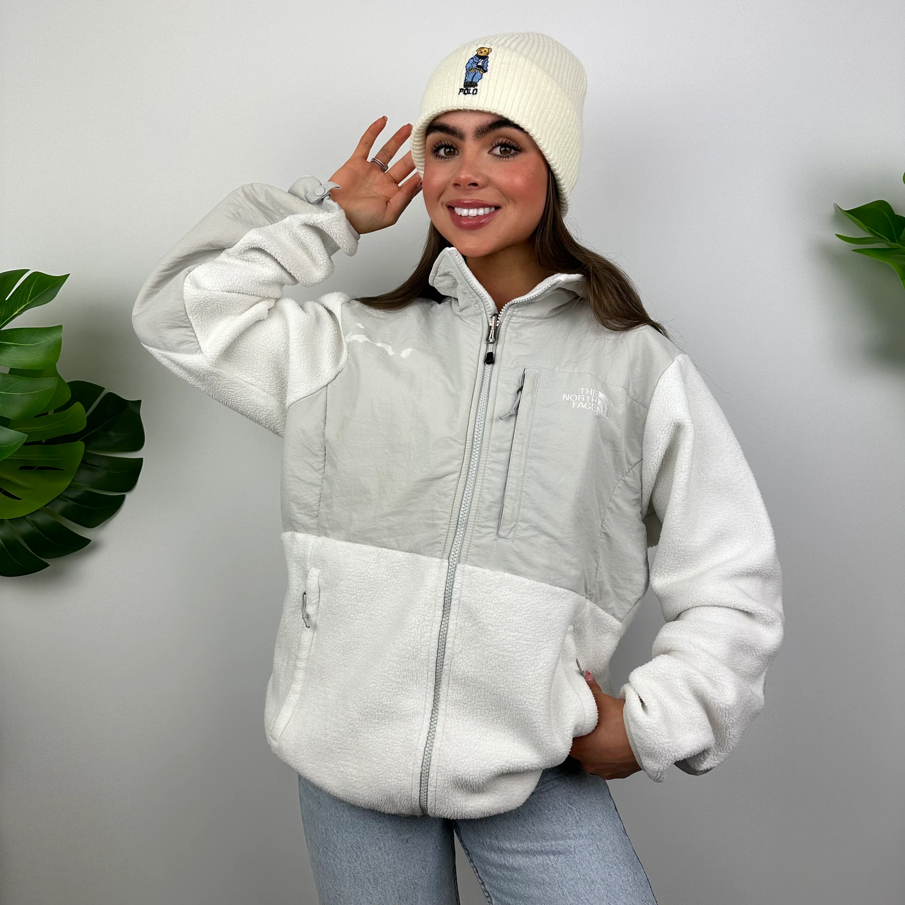 North Face White Denali Teddy Bear Fleece Zip Up Jacket (M) - Image 5