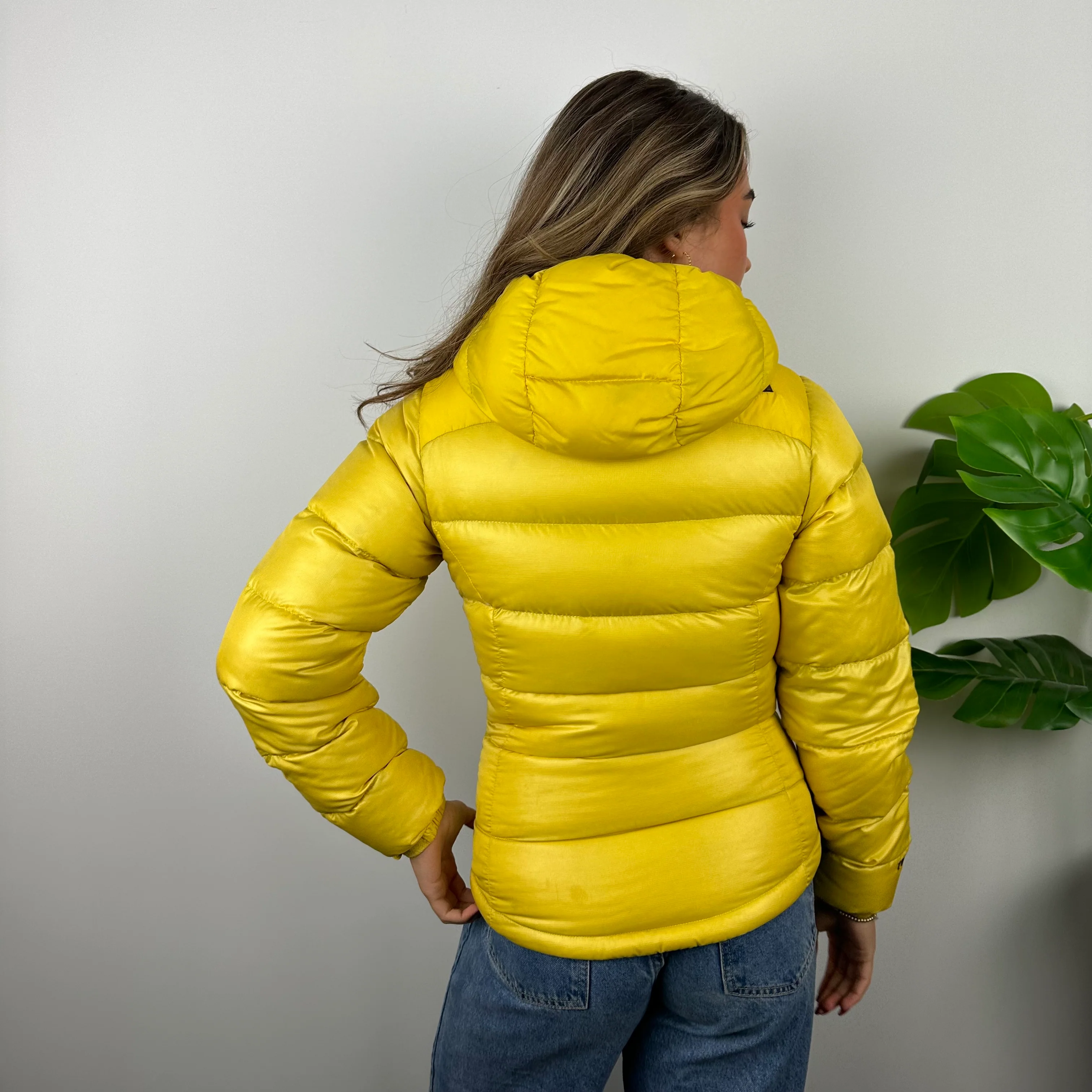 North Face Yellow Embroidered Spell Out Puffer Jacket (S) - Image 4