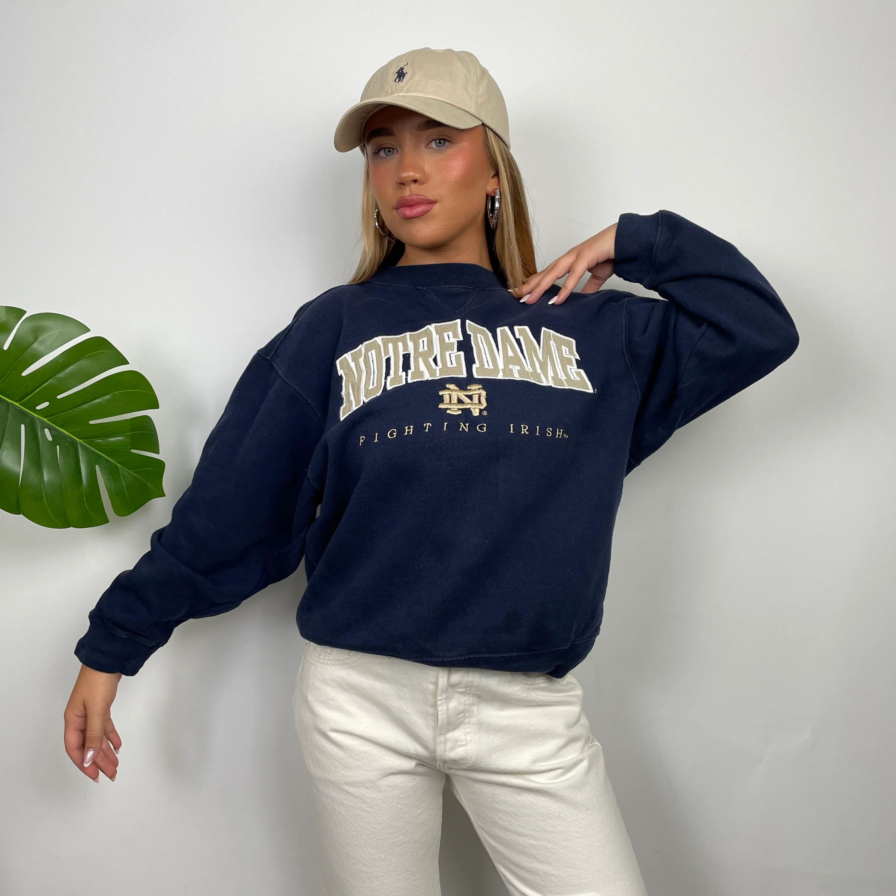 Notre Dame USA College Navy Embroidered Spell Out Sweatshirt (S) - Image 6