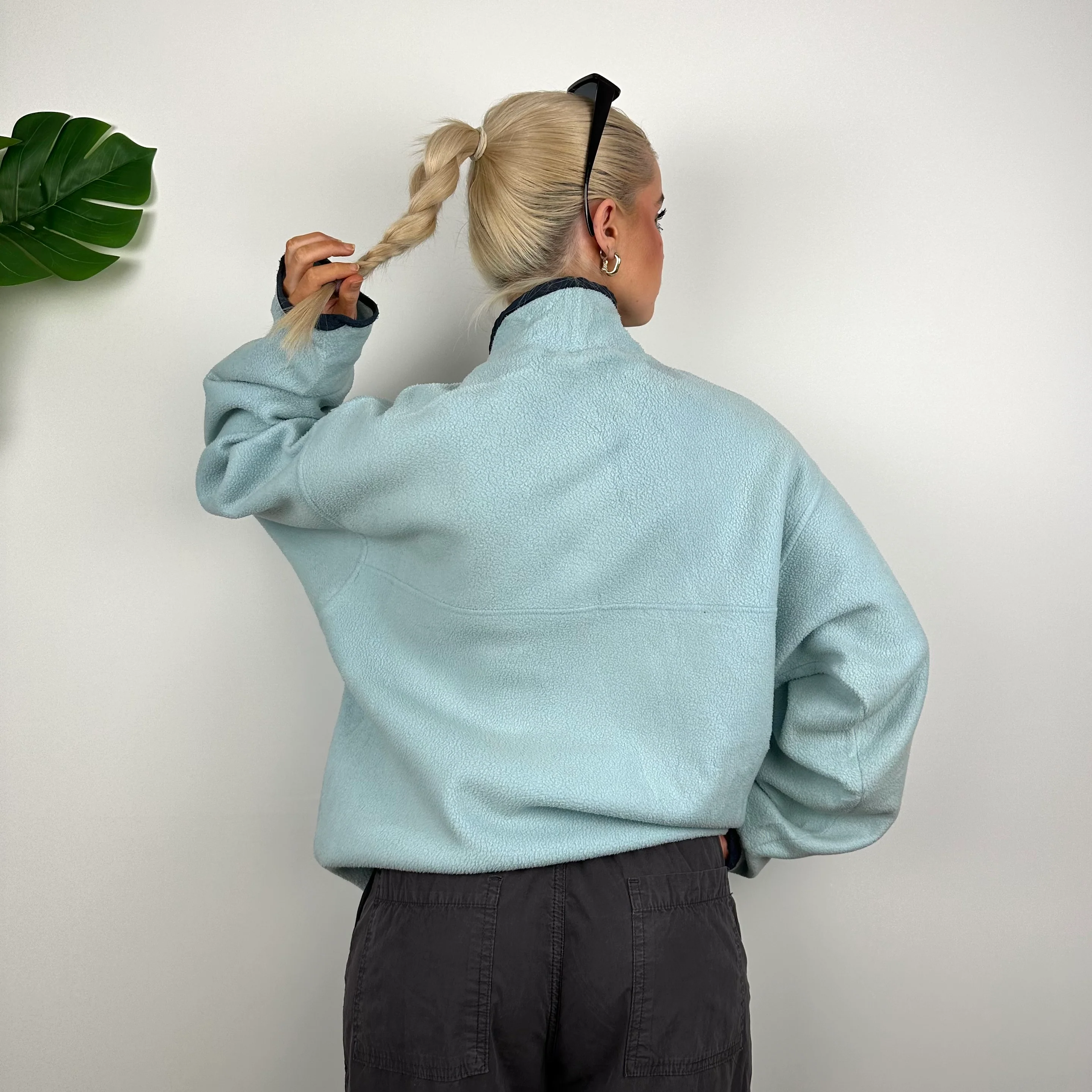Patagonia Baby Blue Embroidered Spell Out Teddy Bear Fleece Button Sweatshirt (L) - Image 5