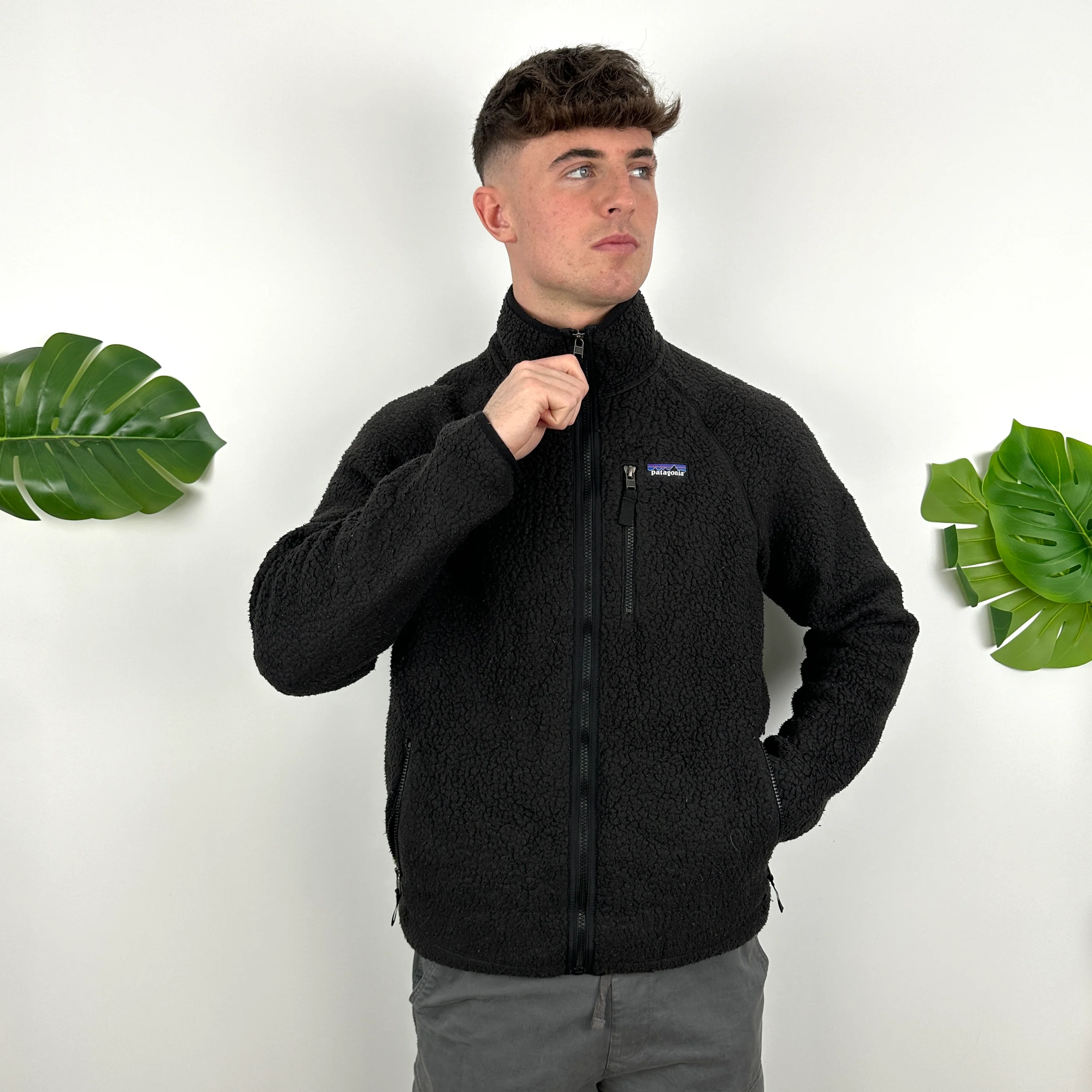 Patagonia Black Embroidered Spell Out Teddy Bear Fleece Sherpa Jacket (L) - Image 2