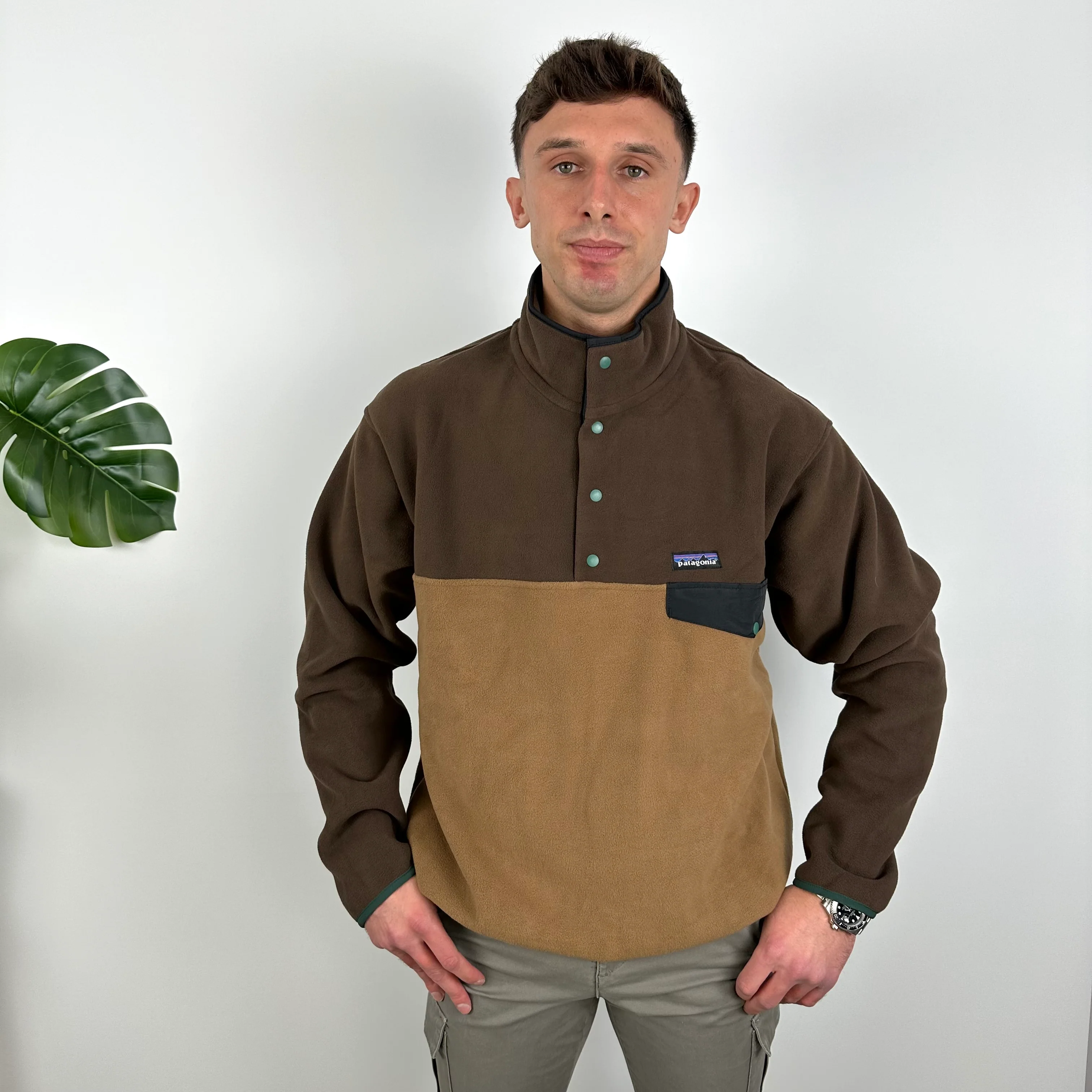 Patagonia Brown Embroidered Spell Out Teddy Bear Fleece Sweatshirt (L) - Image 3