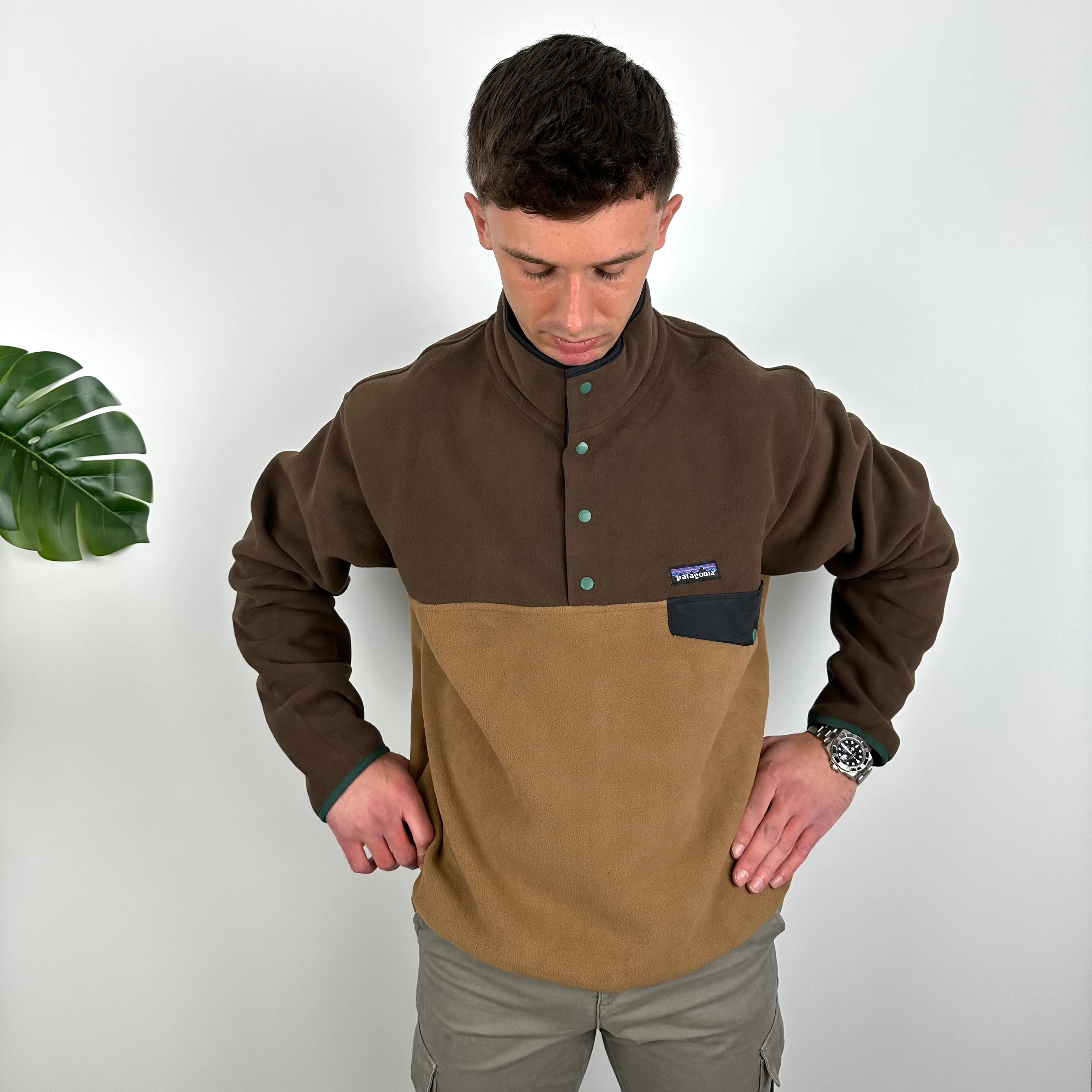 Patagonia Brown Embroidered Spell Out Teddy Bear Fleece Sweatshirt (L) - Image 4