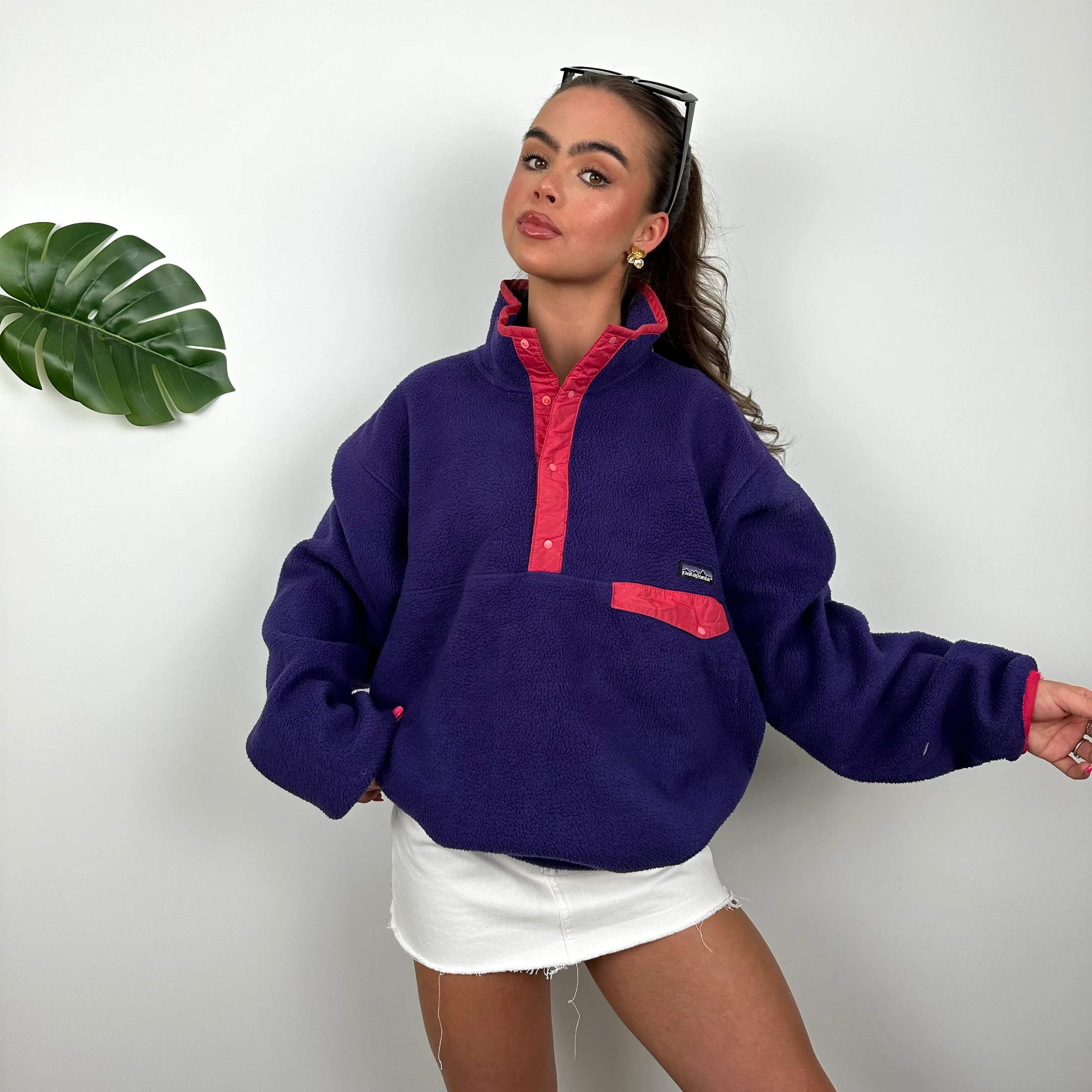 Patagonia Purple Embroidered Spell Out Teddy Bear Fleece Sweatshirt (L) - Image 4
