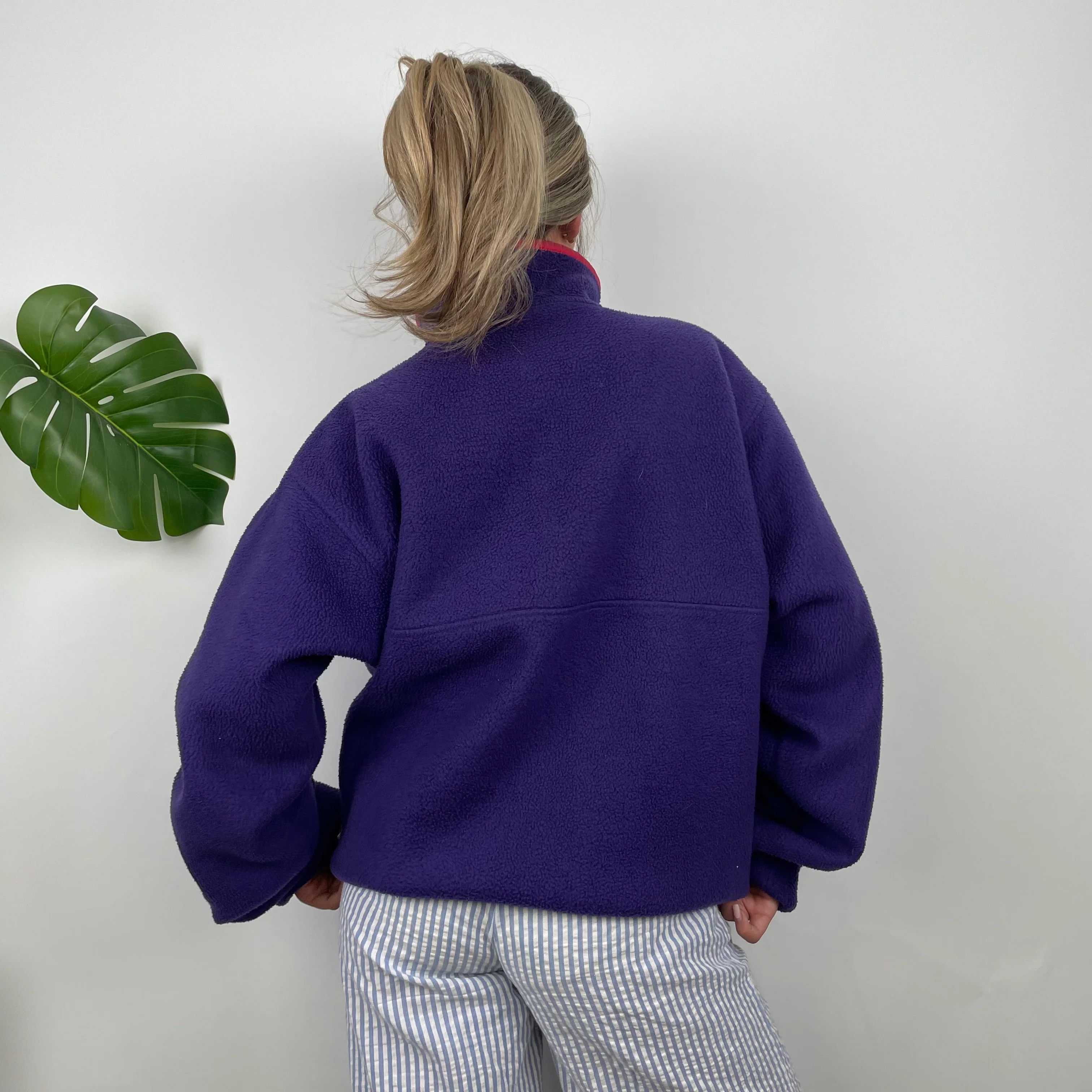 Patagonia Purple Embroidered Spell Out Teddy Bear Fleece Sweatshirt (L) - Image 5