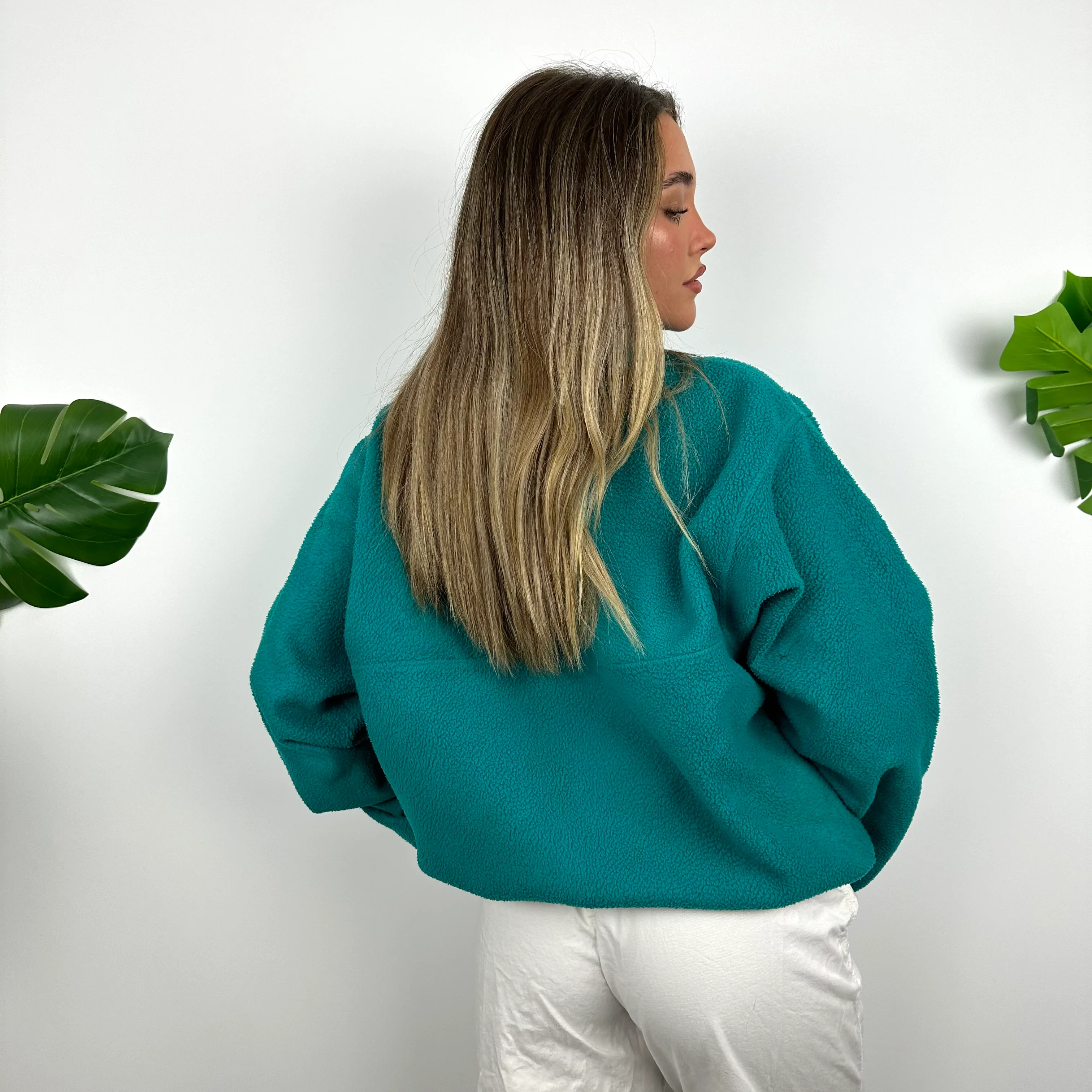 Patagonia RARE Blue Embroidered Spell Out Teddy Bear Fleece Button Sweatshirt (L) - Image 5