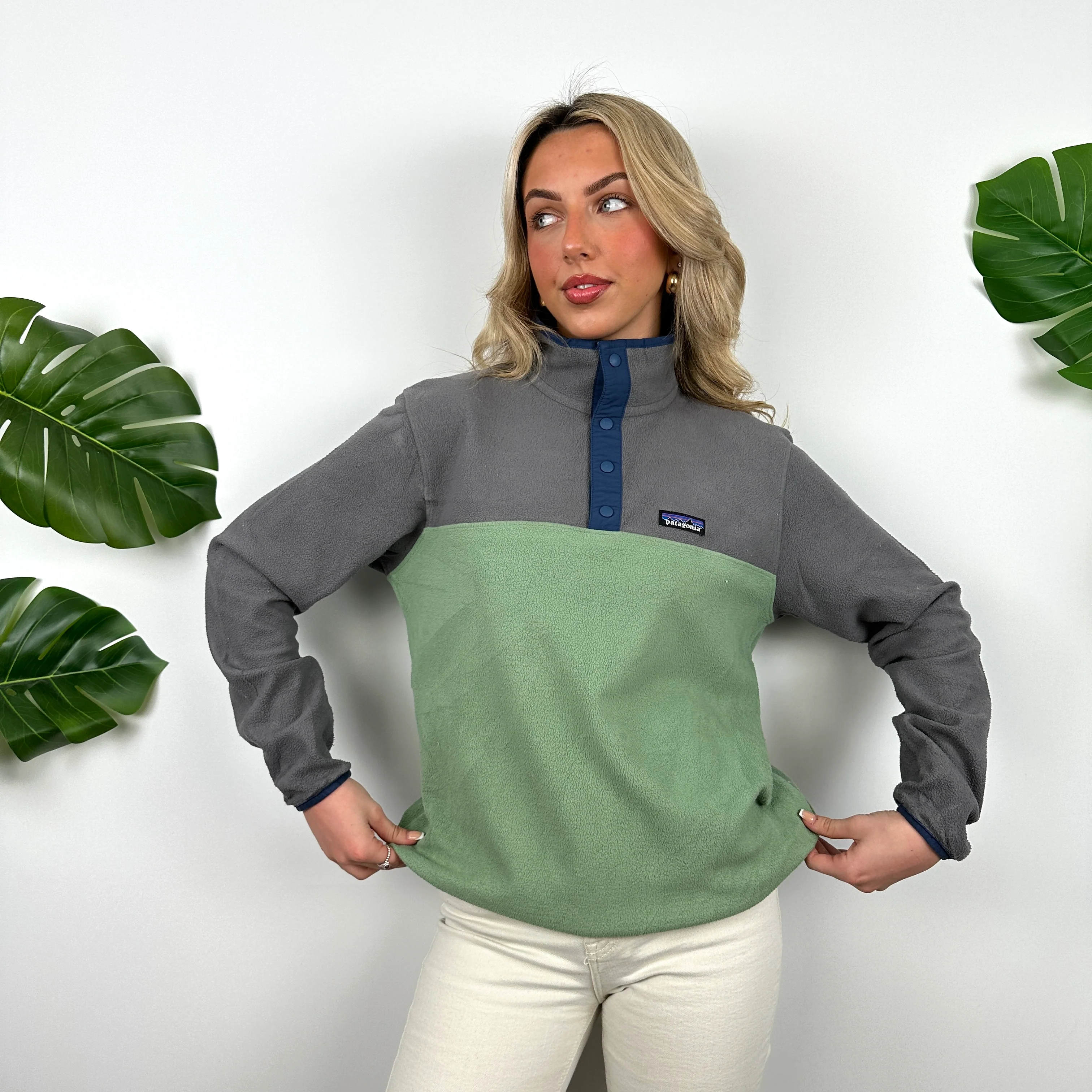 Patagonia Rare Green Embroidered Spell Out Teddy Bear Fleece Sweatshirt (S) - Image 2