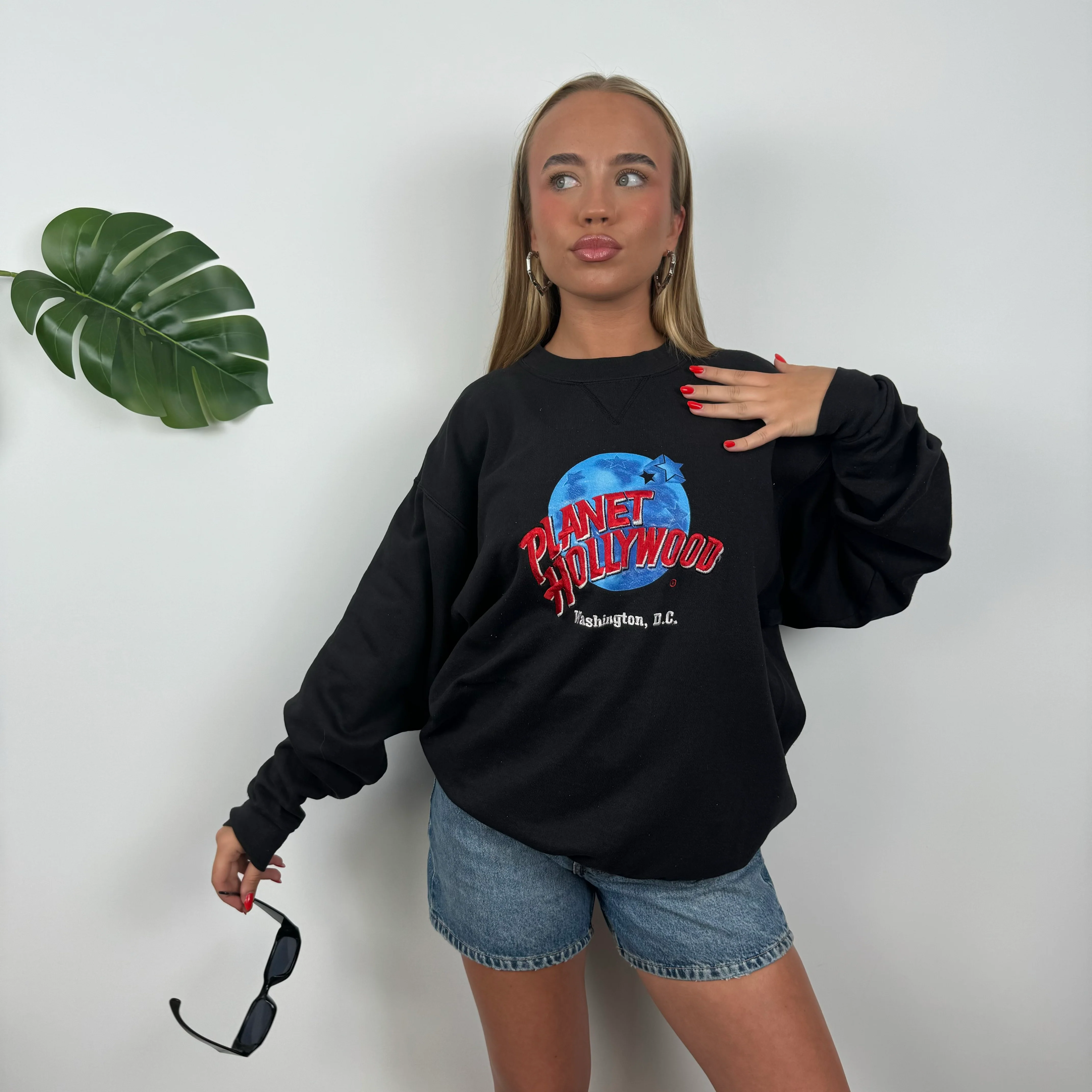 Planet Hollywood Washington Black Embroidered Spell Out Sweatshirt (L) - Image 6