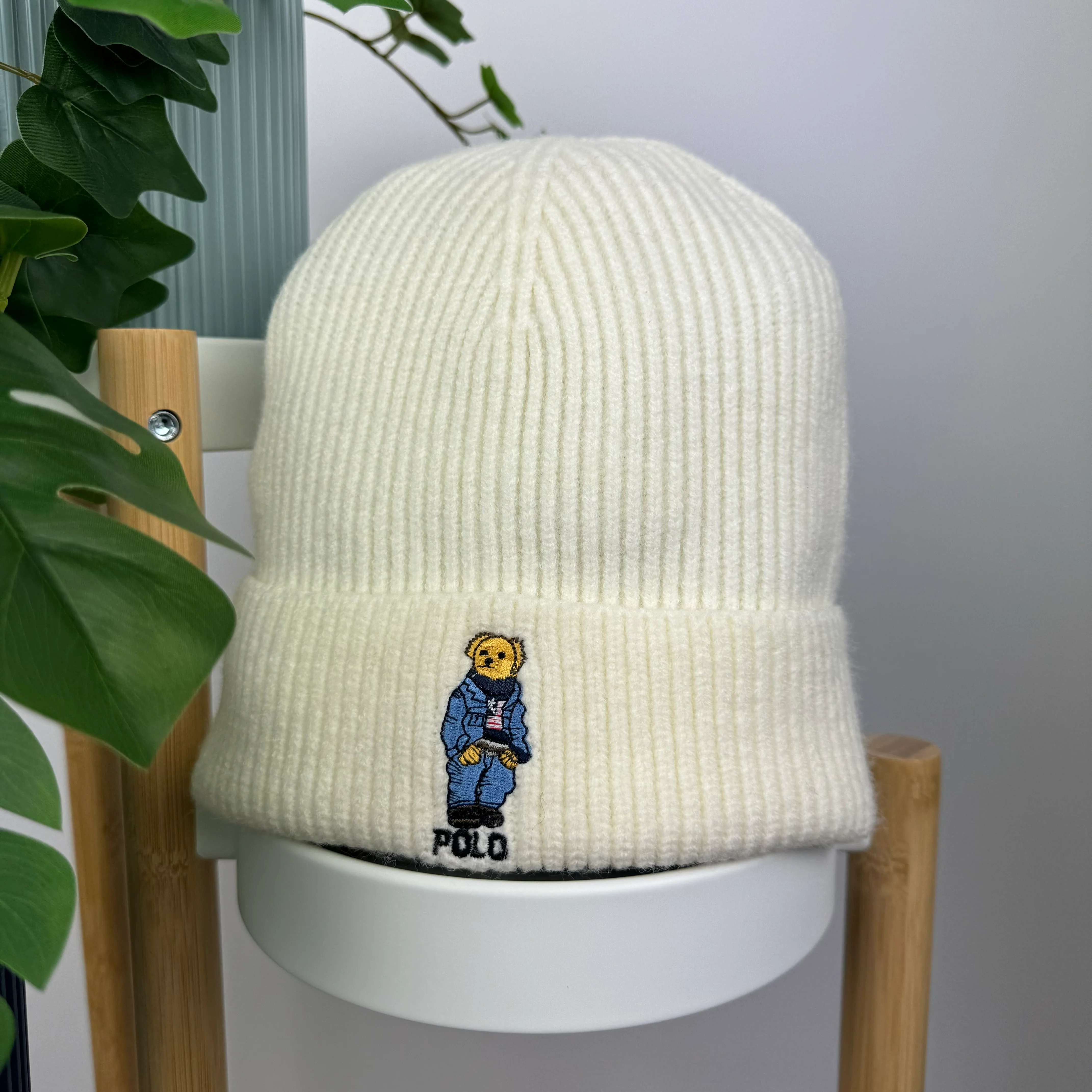 Polo Ralph Lauren Bear Beanie in Cream - Image 3