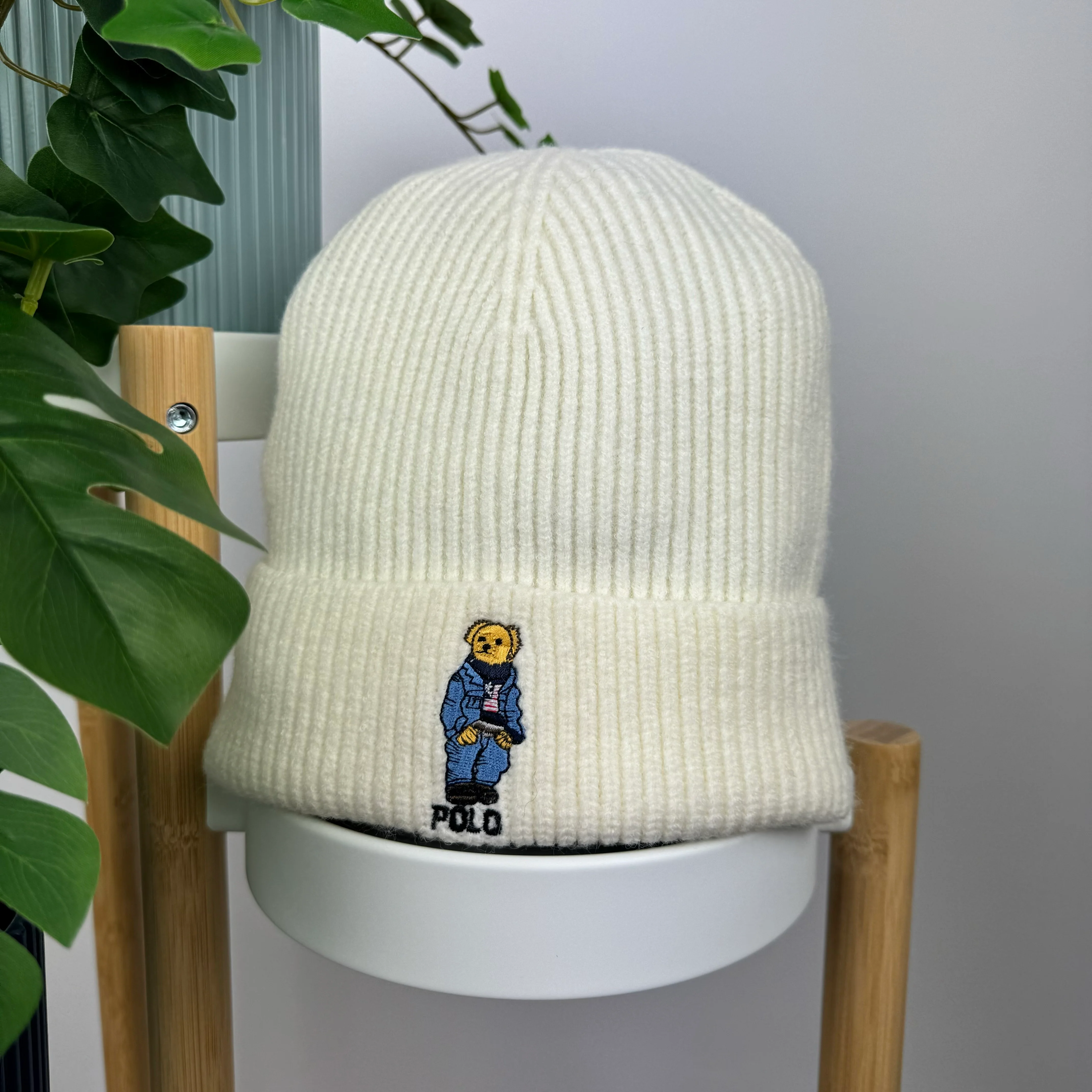 Polo Ralph Lauren Bear Beanie in Cream - Image 4