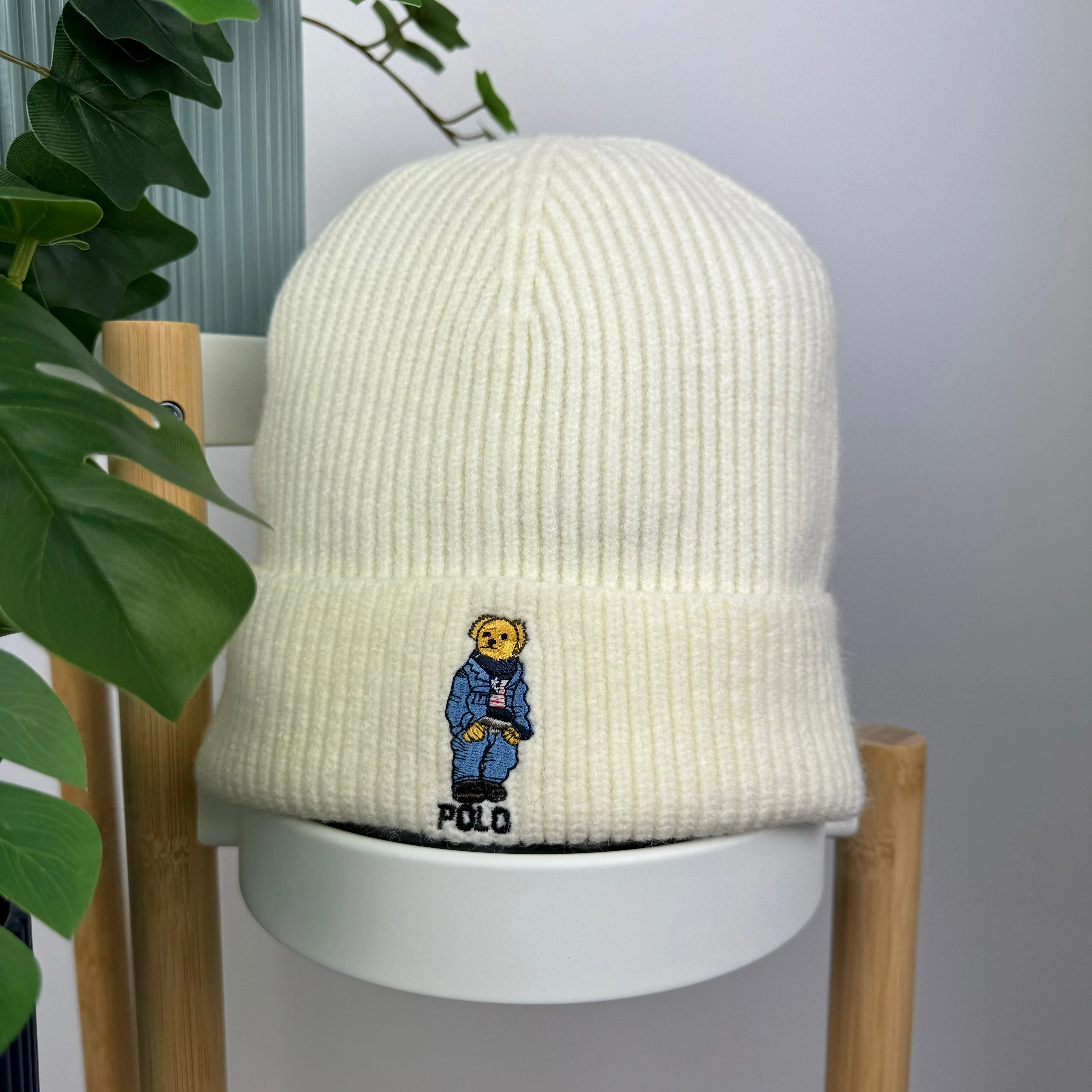 Polo Ralph Lauren Bear Beanie in Cream - Image 2