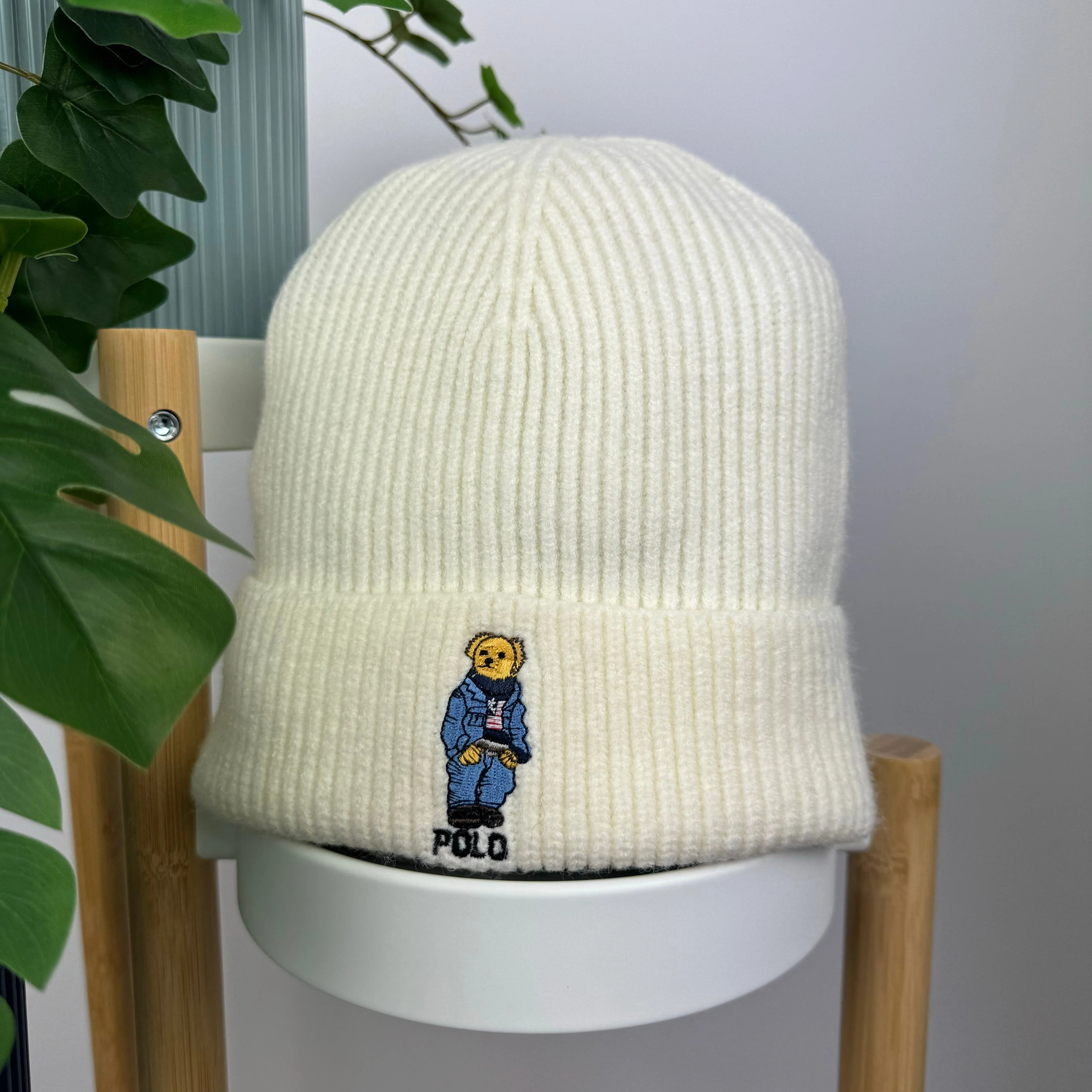 Polo Ralph Lauren Bear Beanie in Cream - Image 3